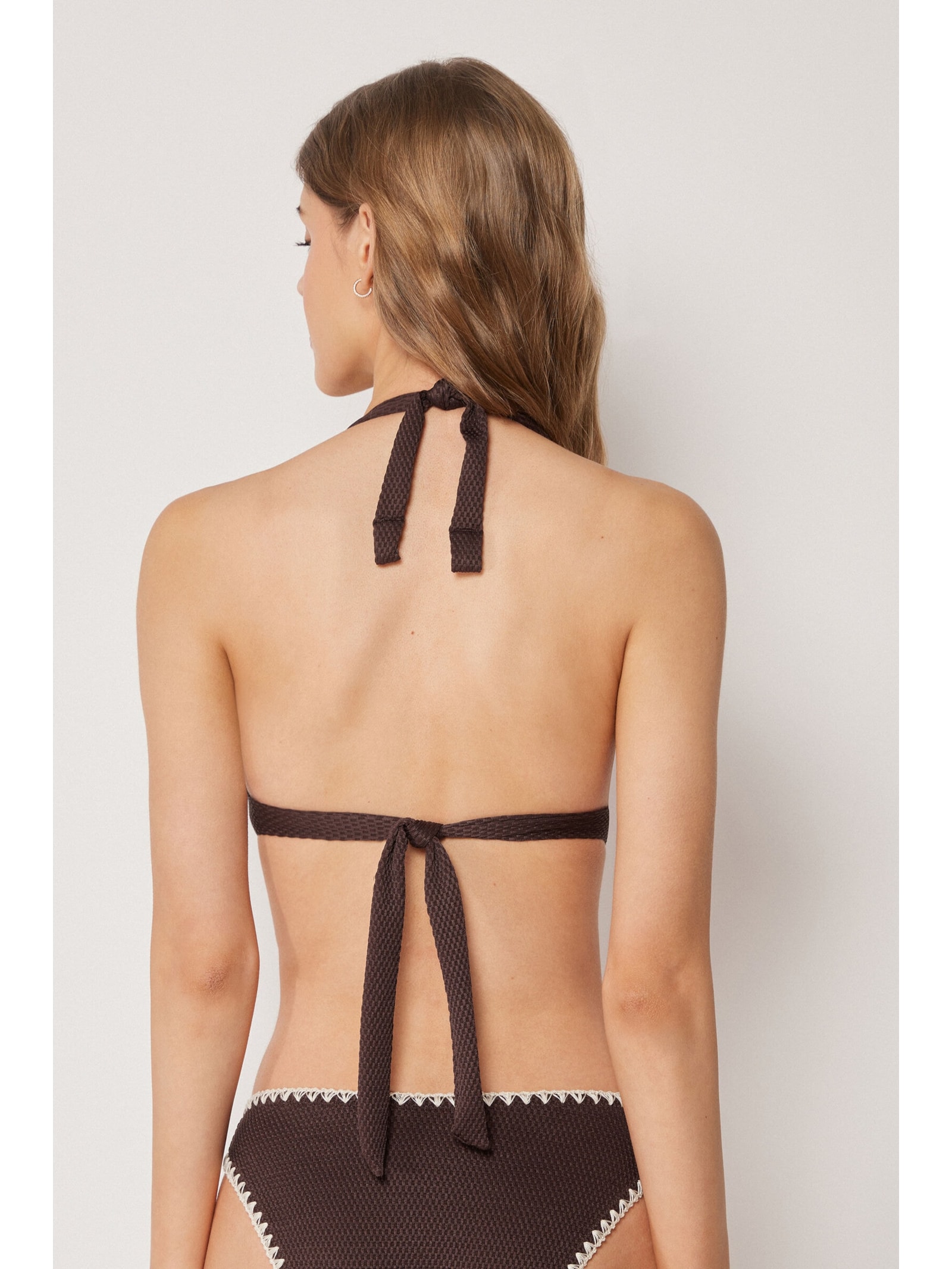 Parte De Cima De Biquíni Triângulo Almofadado Bicolor Embroidery Marrom Calzedonia