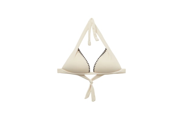 Parte De Cima De Biquíni Triângulo Almofadado Bicolor Embroidery - Off-White