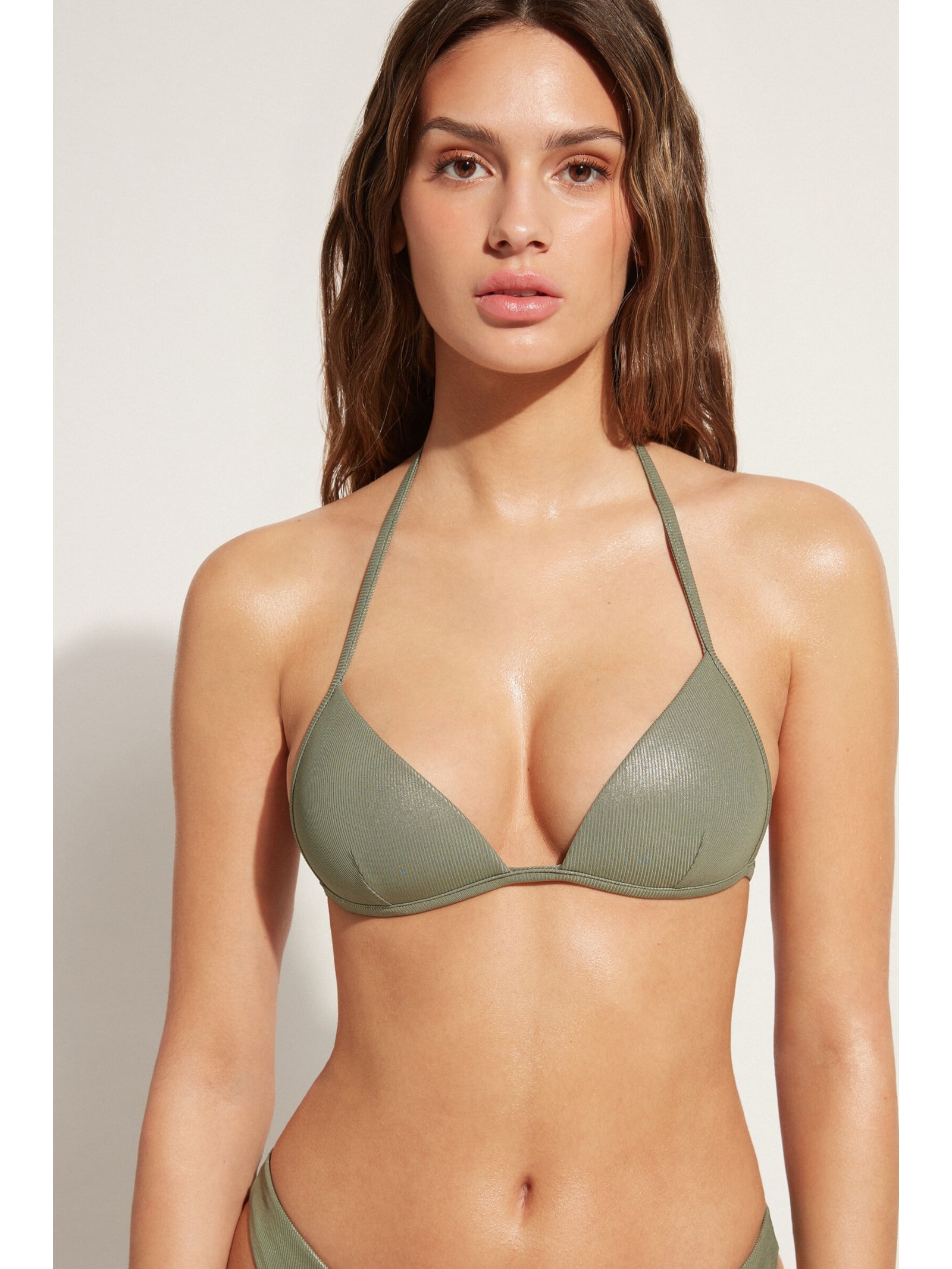 Parte De Cima De Biquíni Triângulo Antigua Verde Calzedonia