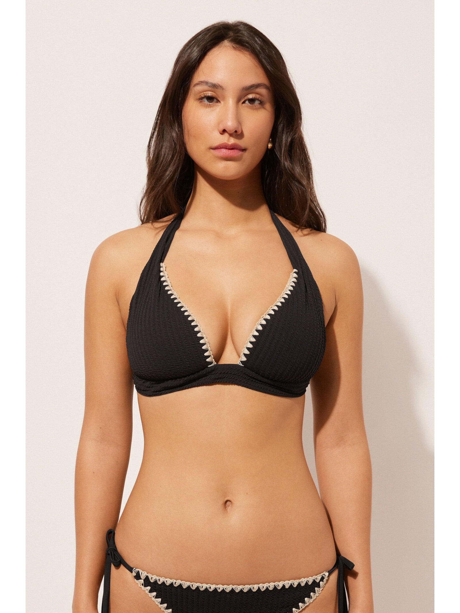 Parte De Cima De Biquíni Triângulo Bicolor Preto Calzedonia