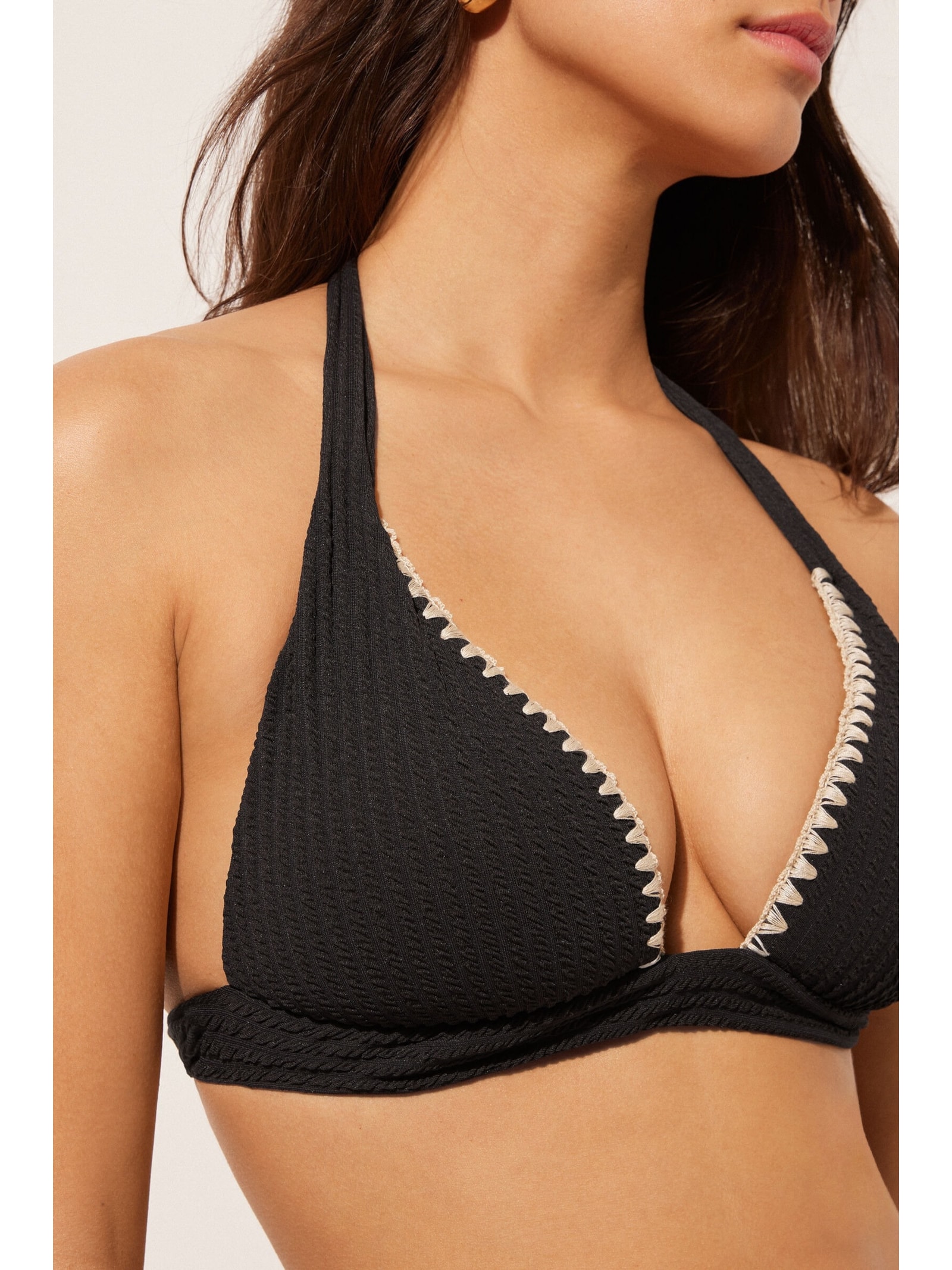 Parte De Cima De Biquíni Triângulo Bicolor Preto Calzedonia