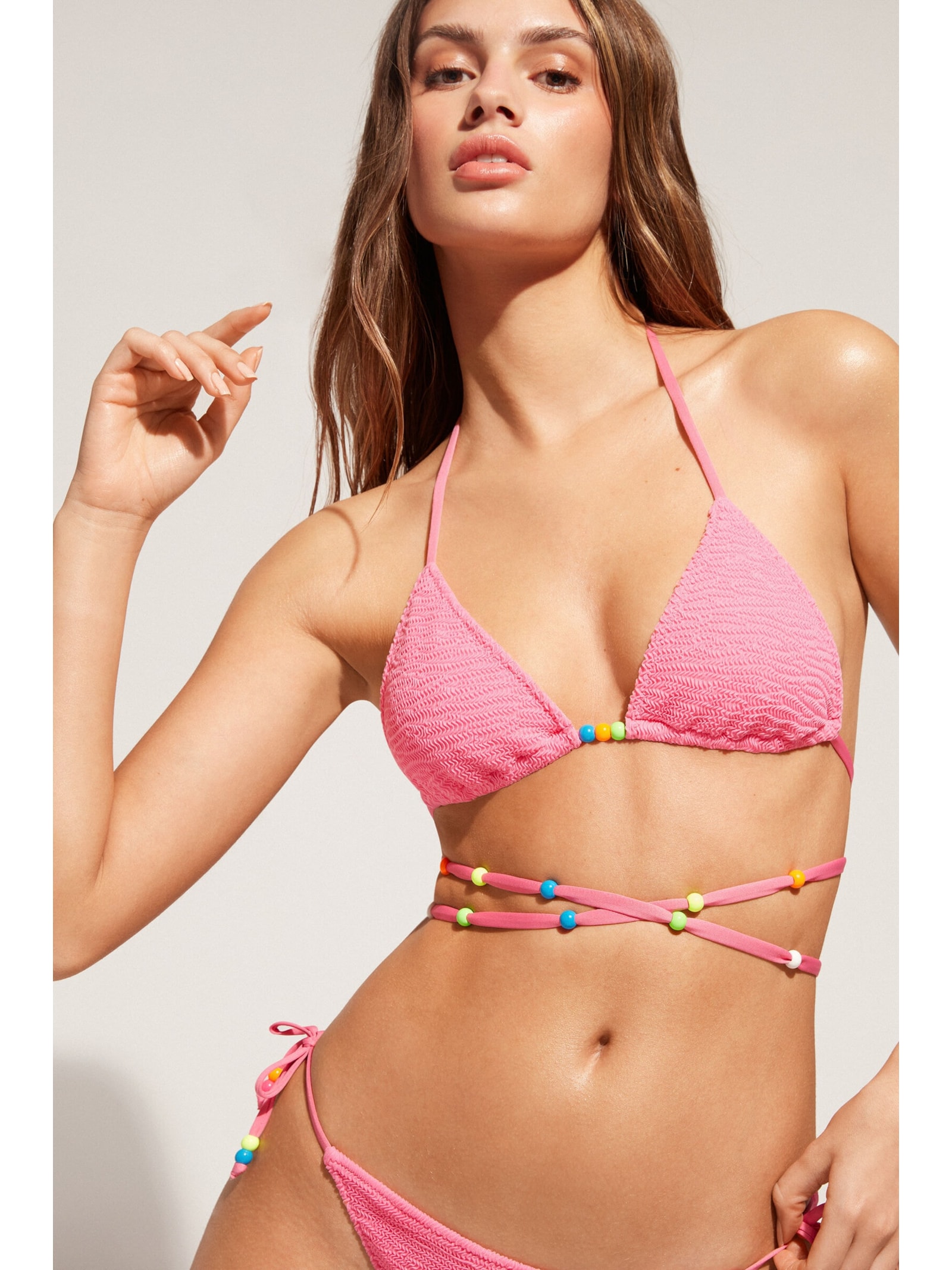 Parte De Cima De Biquíni Triângulo Cortininha Com Tiras San Diego Rosa Calzedonia