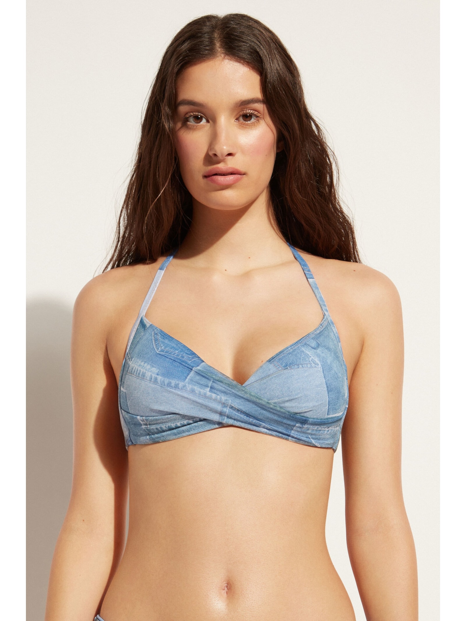 Parte De Cima De Biquíni Triângulo Cruzado Jeans Ibiza Azul Calzedonia