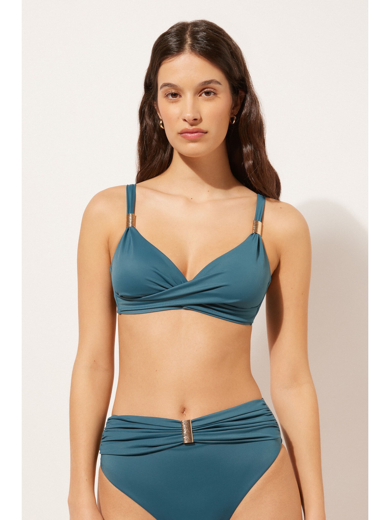 Parte De Cima De Biquíni Triângulo Drapeado Scultura Azul Calzedonia