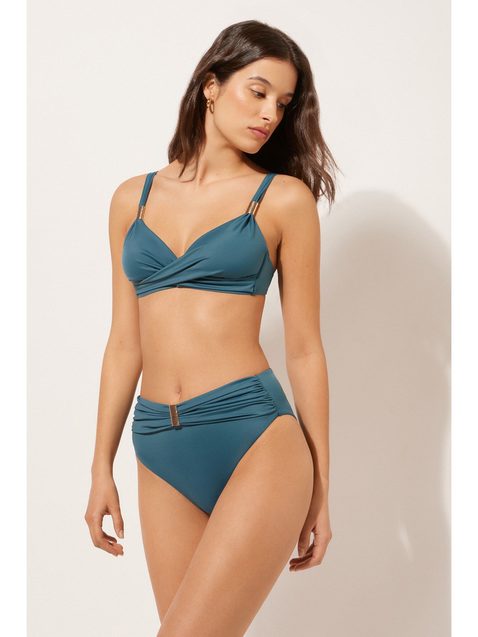 Parte De Cima De Biquíni Triângulo Drapeado Scultura Azul Calzedonia