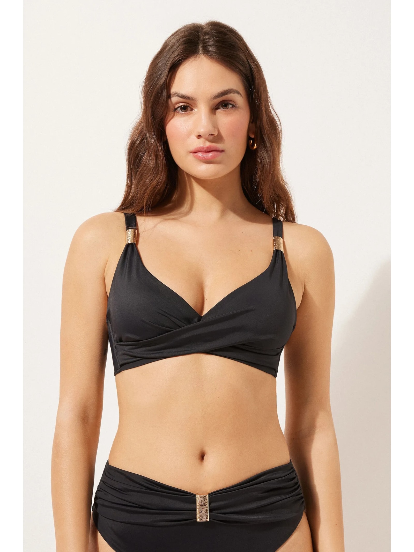 Parte De Cima De Biquíni Triângulo Drapeado Scultura Preto Calzedonia