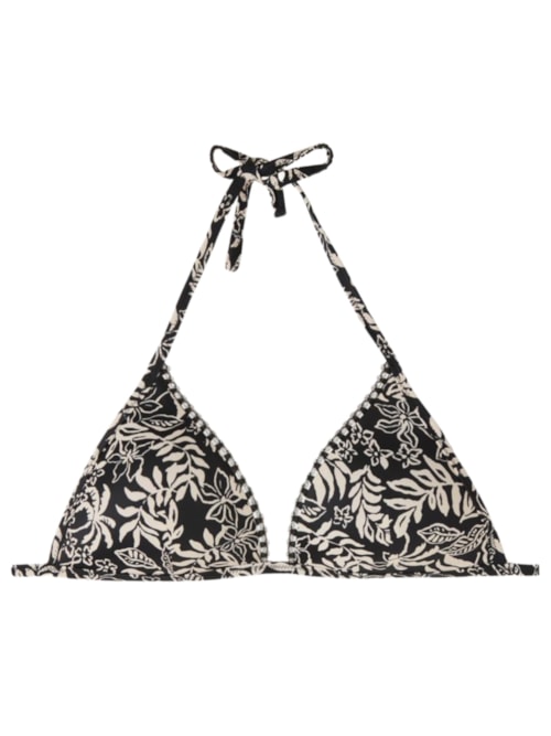 Parte De Cima De Biquíni Triângulo Fixo Botanic Black And White - Preto