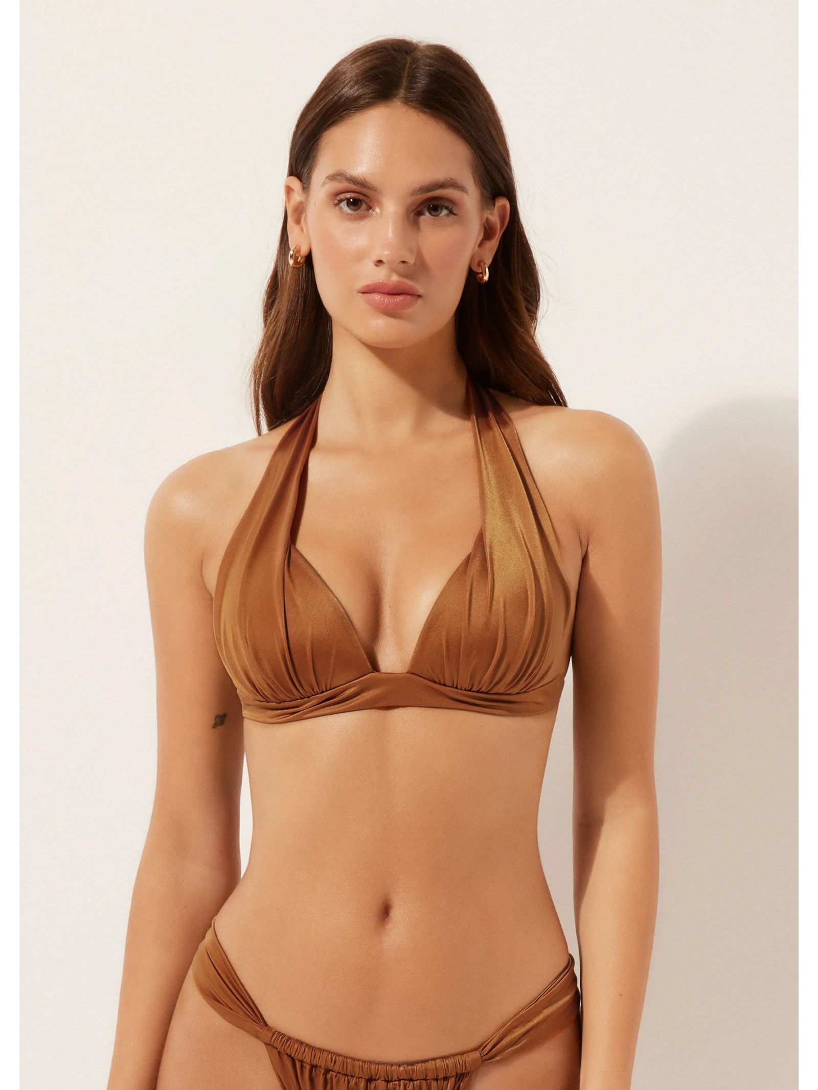 Parte De Cima De Biquíni Triângulo Shiny Satin Marrom Calzedonia