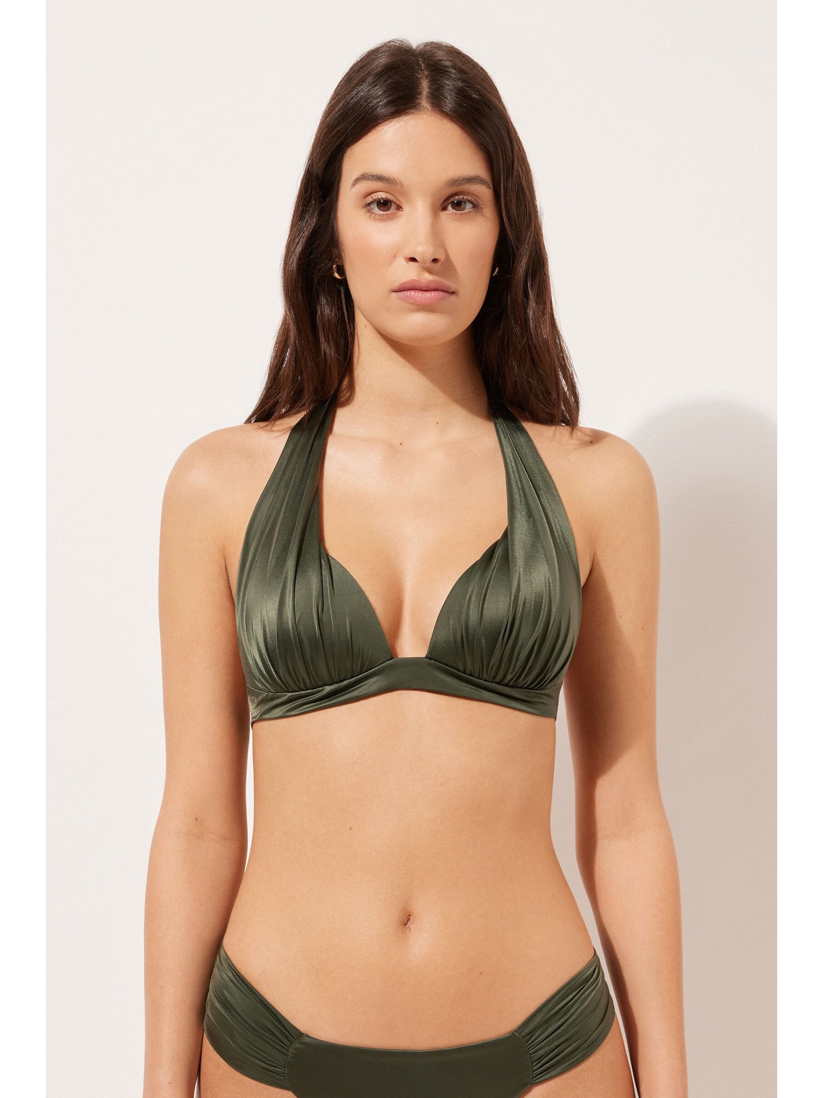 Parte De Cima De Biquíni Triângulo Shiny Satin Verde Calzedonia