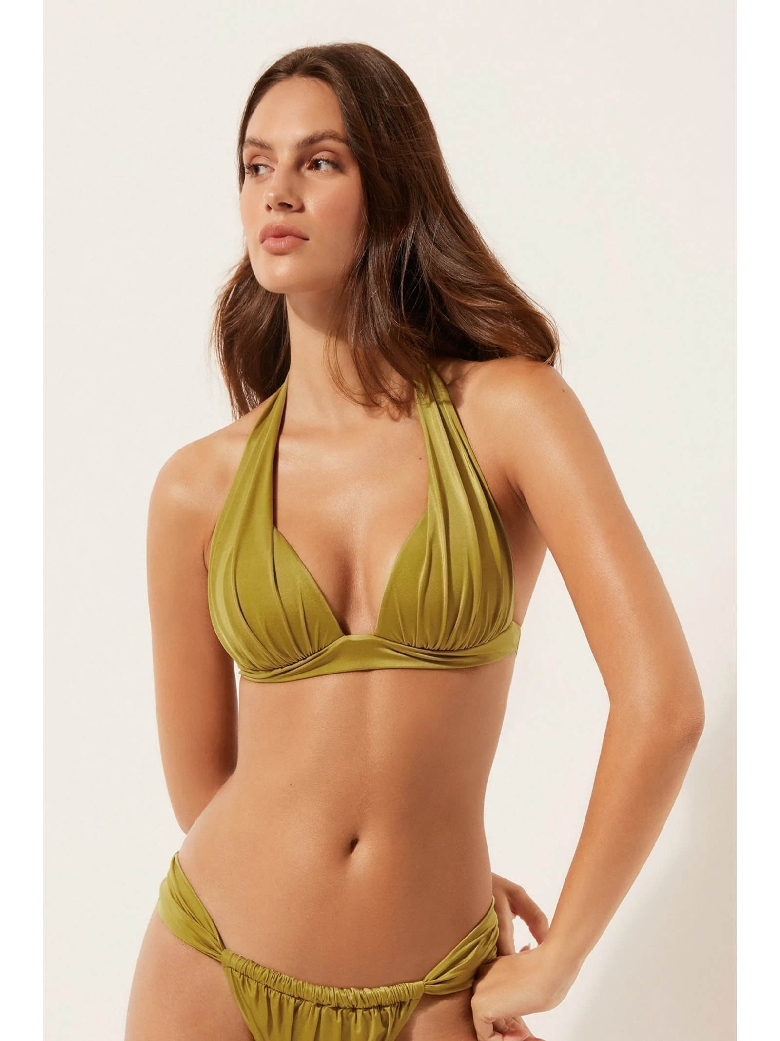 Parte De Cima De Biquíni Triângulo Shiny Satin Verde Calzedonia