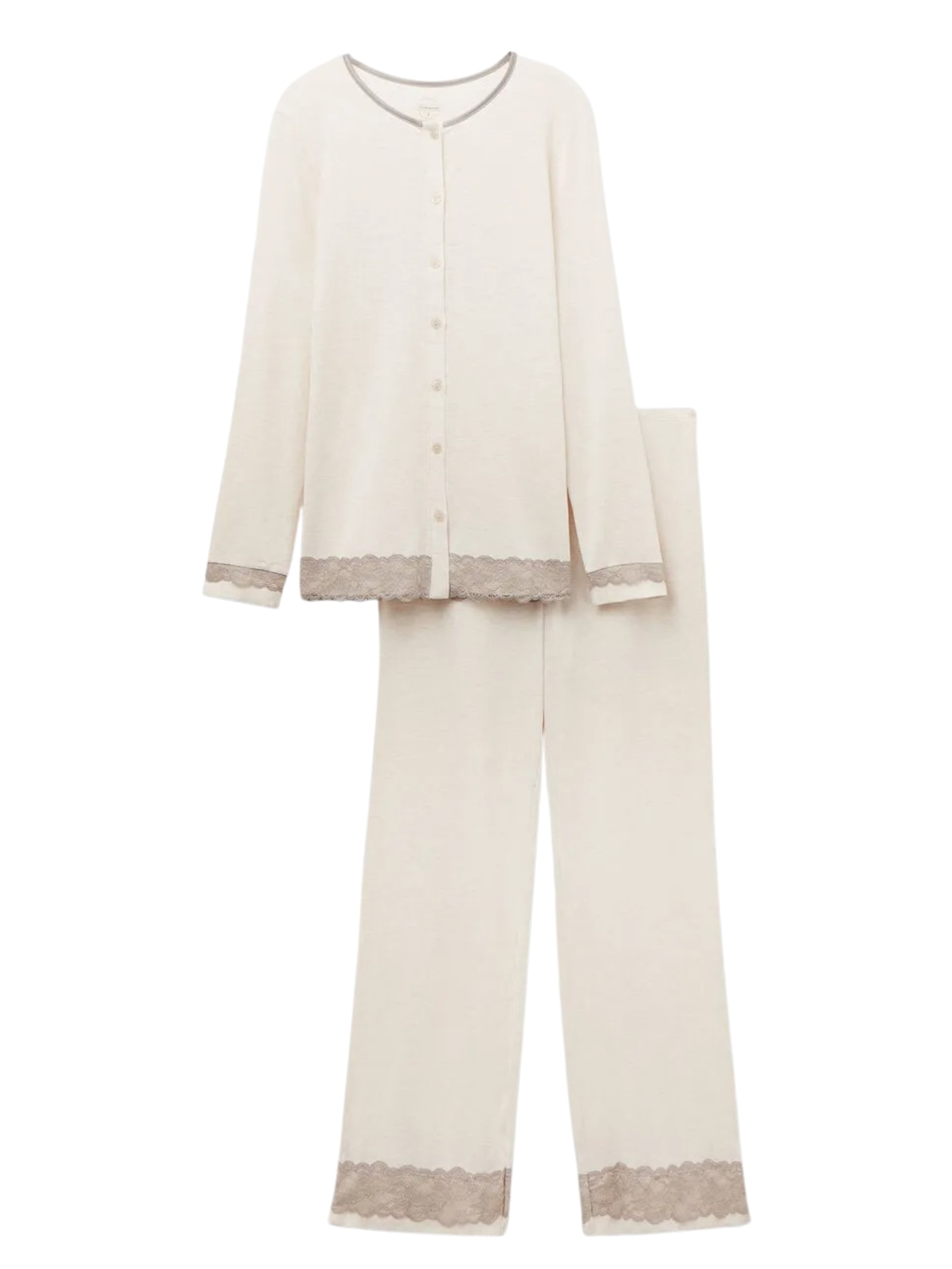 Pijama Comprido Com Camisa Em Modal e Renda Off-White Intimissimi