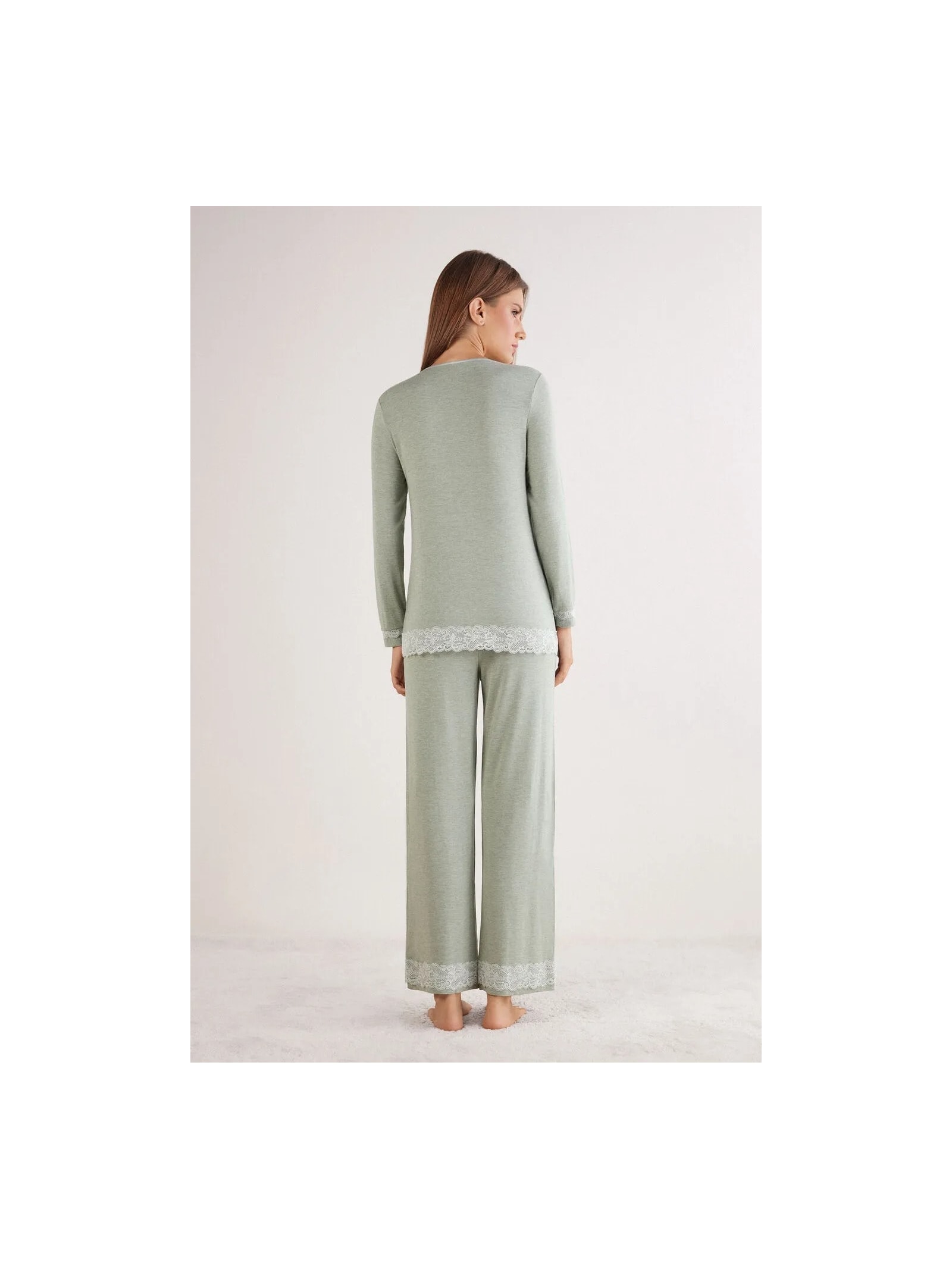 Pijama Comprido Com Camisa Em Modal e Renda Verde Intimissimi