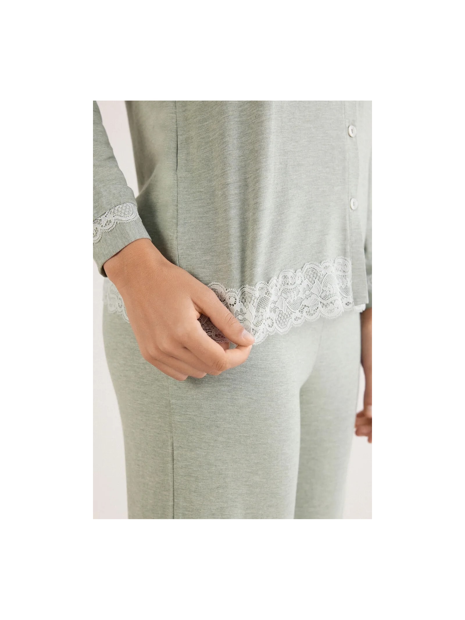 Pijama Comprido Com Camisa Em Modal e Renda Verde Intimissimi