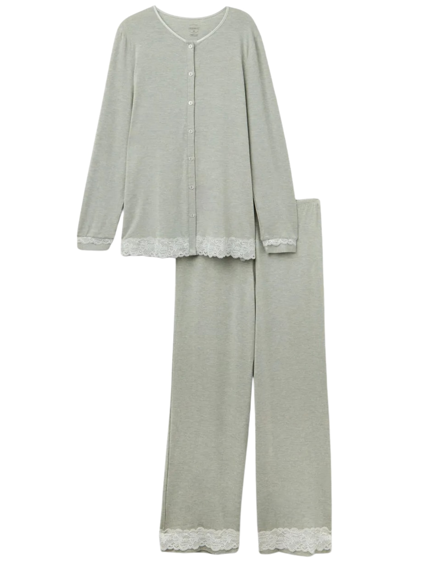 Pijama Comprido Com Camisa Em Modal e Renda Verde Intimissimi