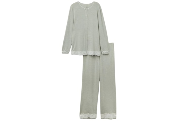 Pijama Comprido Com Camisa Em Modal e Renda - Verde