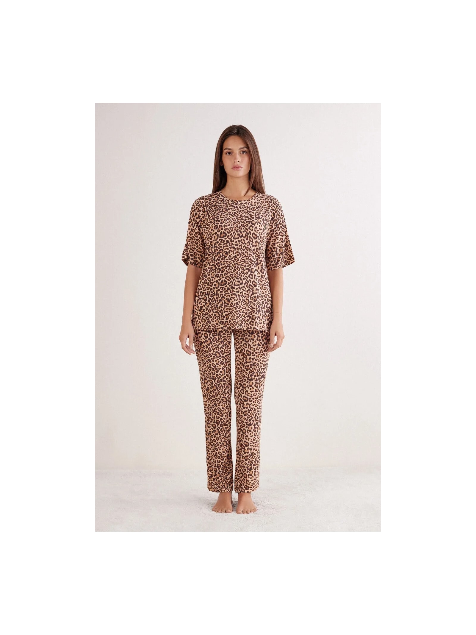 Pijama Comprido De Manga Curta Em Fresh Bamboo Pretty Savage Marrom Intimissimi