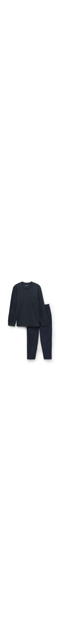 Pijama Comprido Em Algodão Com Risca De Giz - Azul