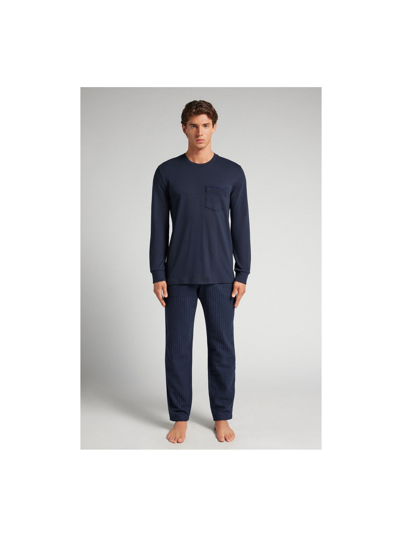 Pijama Comprido Em Algodão Com Risca De Giz Azul Intimissimi