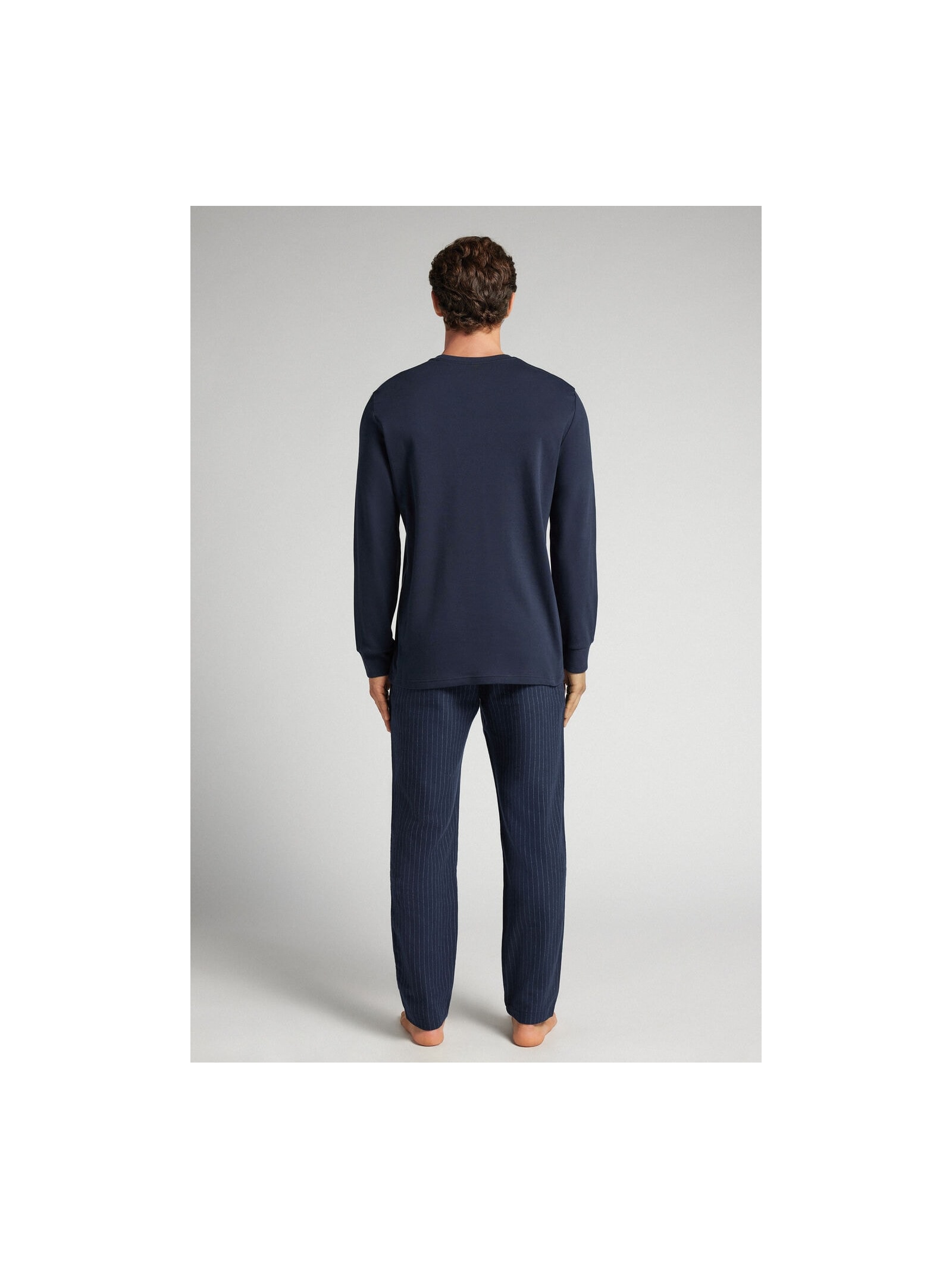 Pijama Comprido Em Algodão Com Risca De Giz Azul Intimissimi