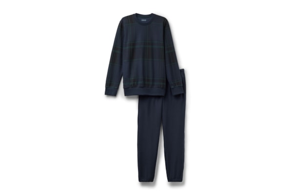 Pijama Comprido Em Algodão Xadrez - Azul