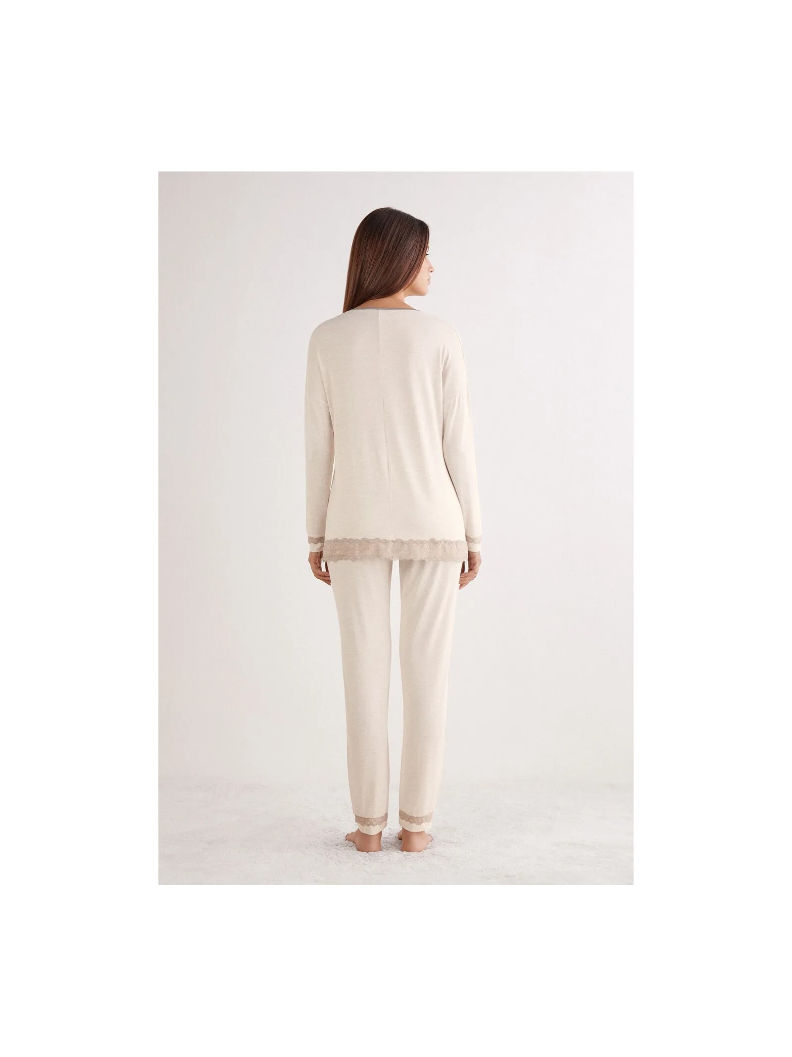 Pijama Comprido Em Modal Com Renda Off-White Intimissimi