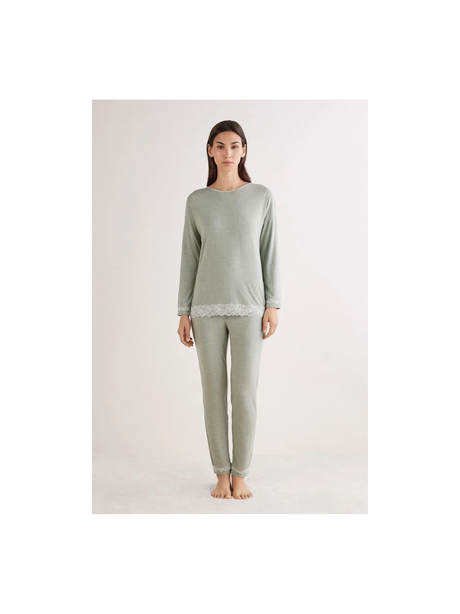 Pijama Comprido Em Modal Com Renda Verde Intimissimi