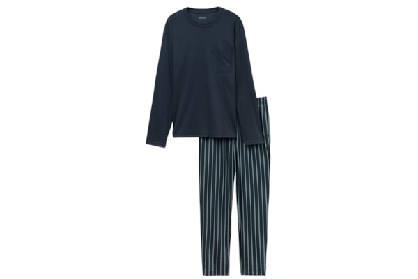 Pijama Comprido Listrado Em Algodão Premium - Azul