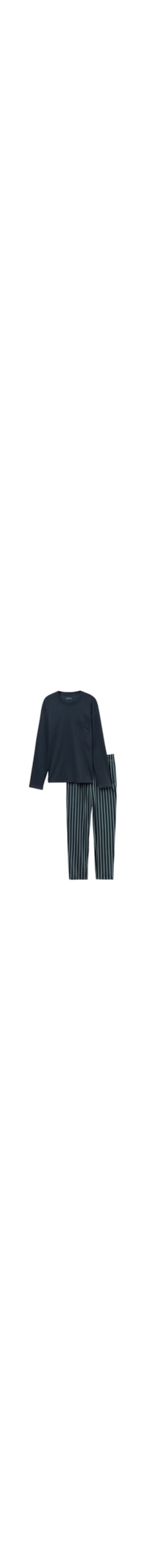 Pijama Comprido Listrado Em Algodão Premium - Azul