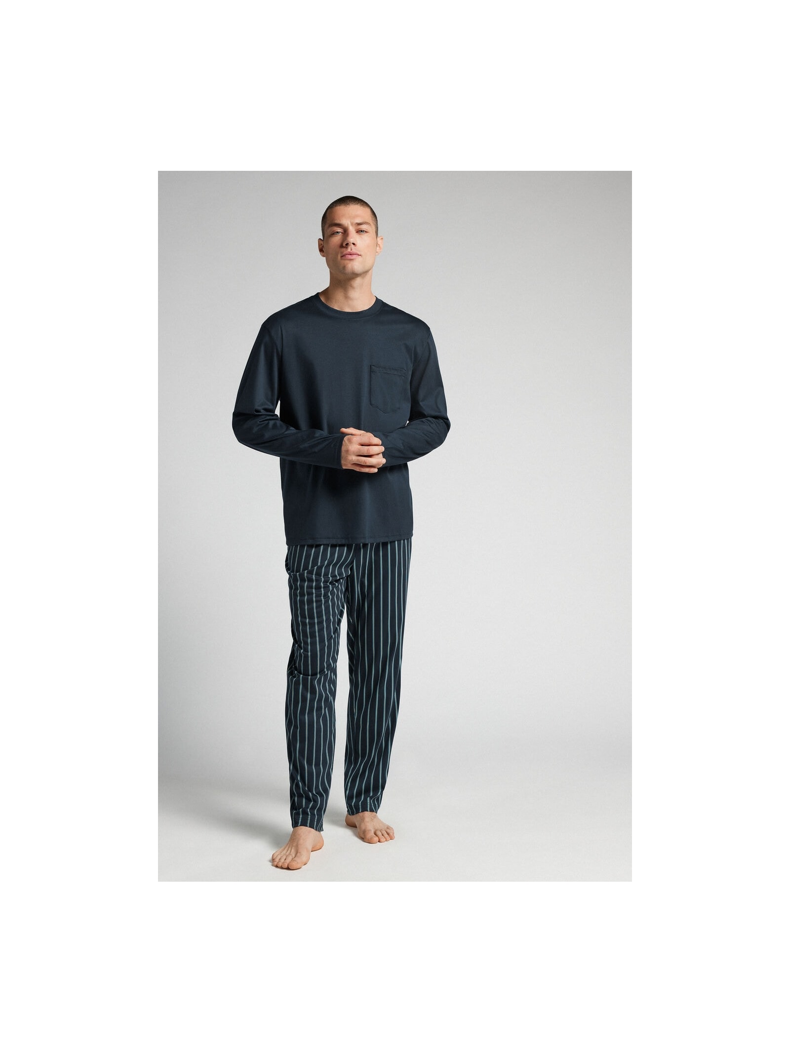Pijama Comprido Listrado Em Algodão Premium Azul Intimissimi