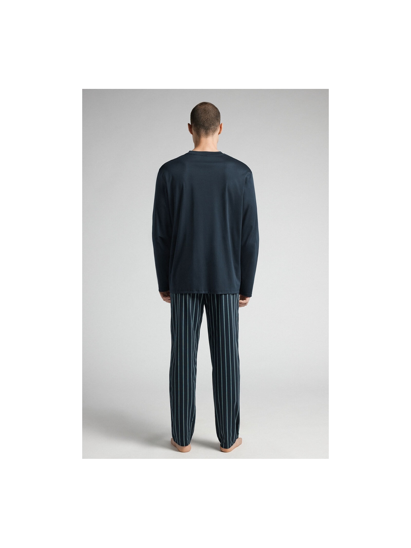 Pijama Comprido Listrado Em Algodão Premium Azul Intimissimi