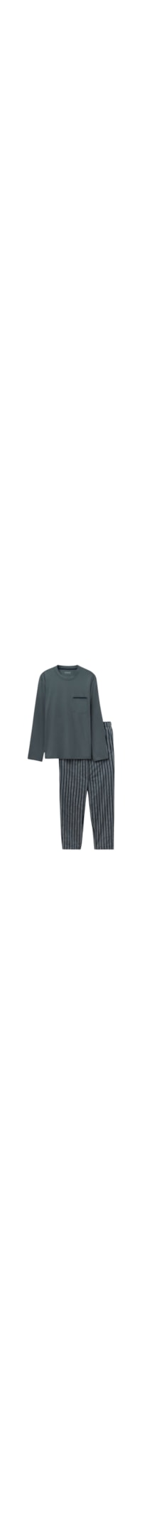 Pijama Comprido Listrado Em Algodão Premium - Verde