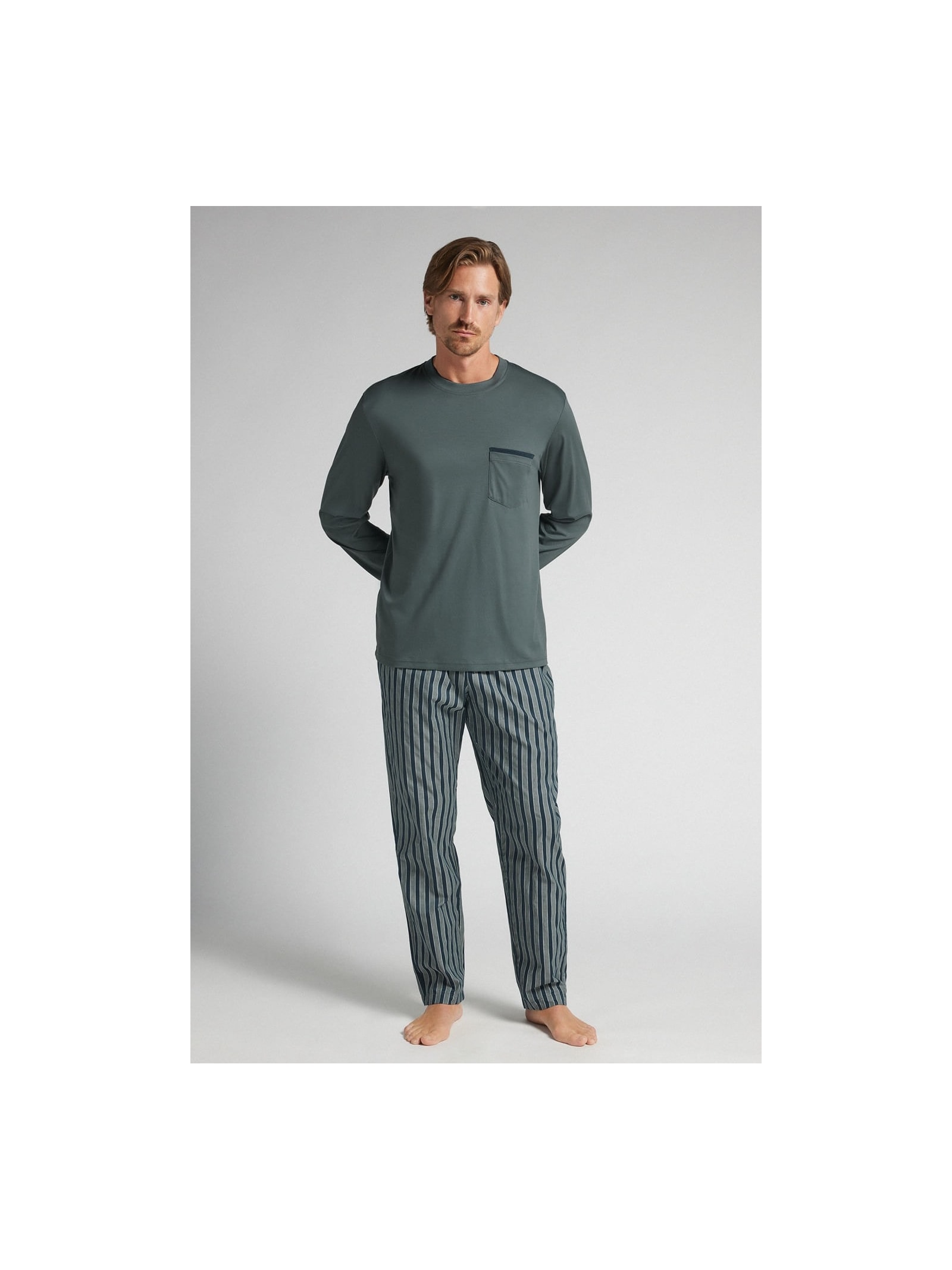 Pijama Comprido Listrado Em Algodão Premium Verde Intimissimi