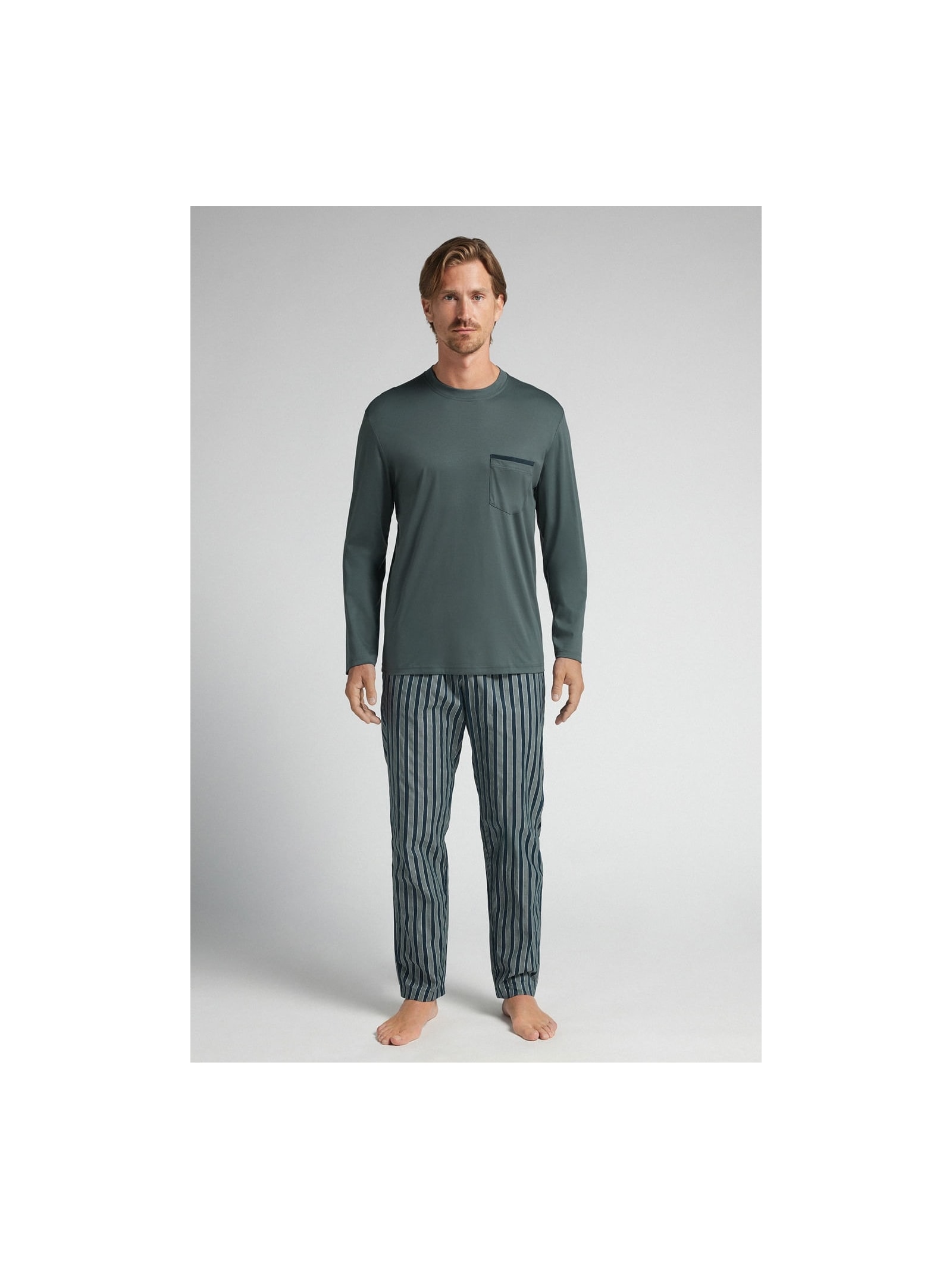 Pijama Comprido Listrado Em Algodão Premium Verde Intimissimi