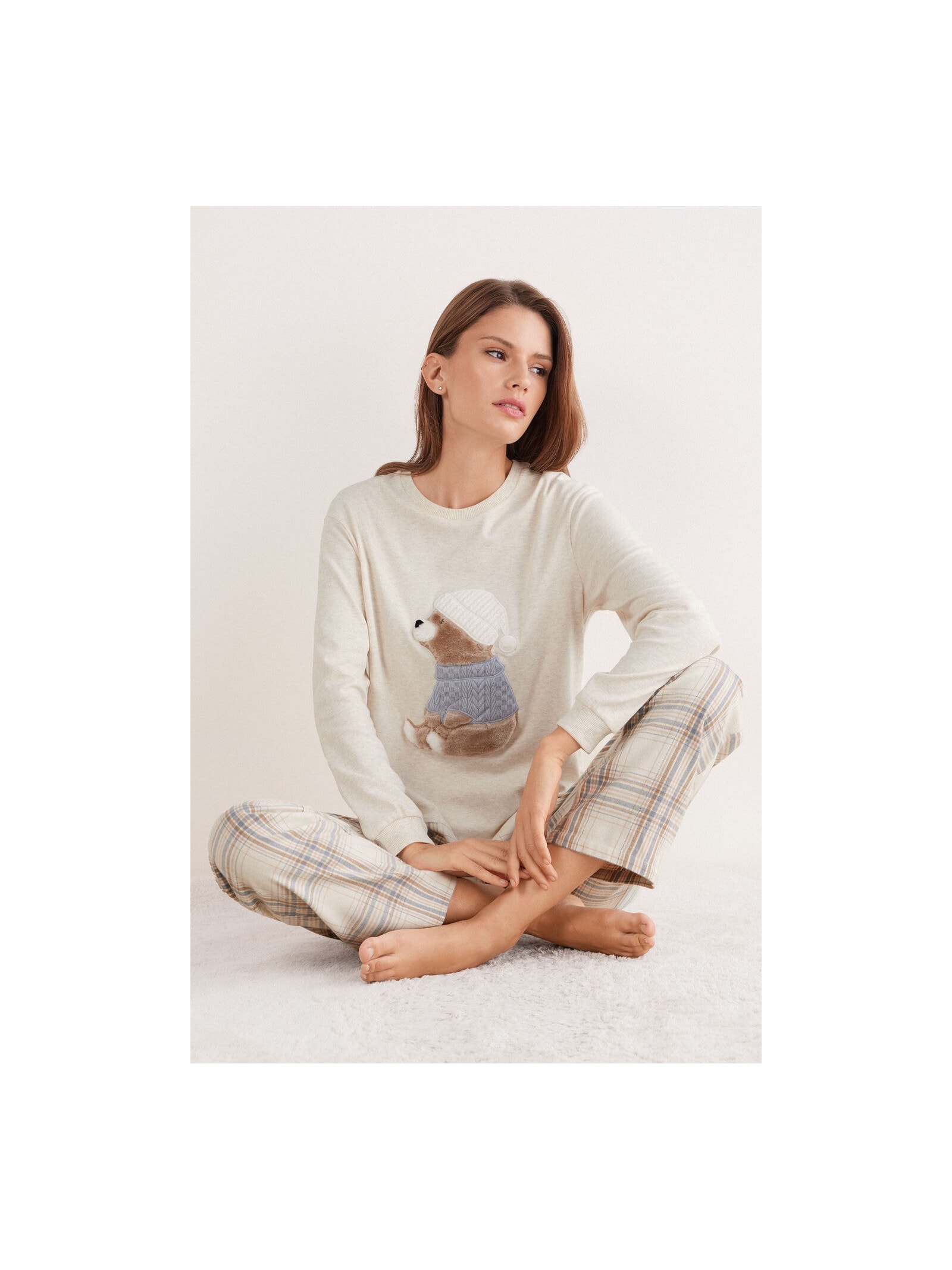 Pijama Comprido Winter Bear Em Algodão Branco Intimissimi