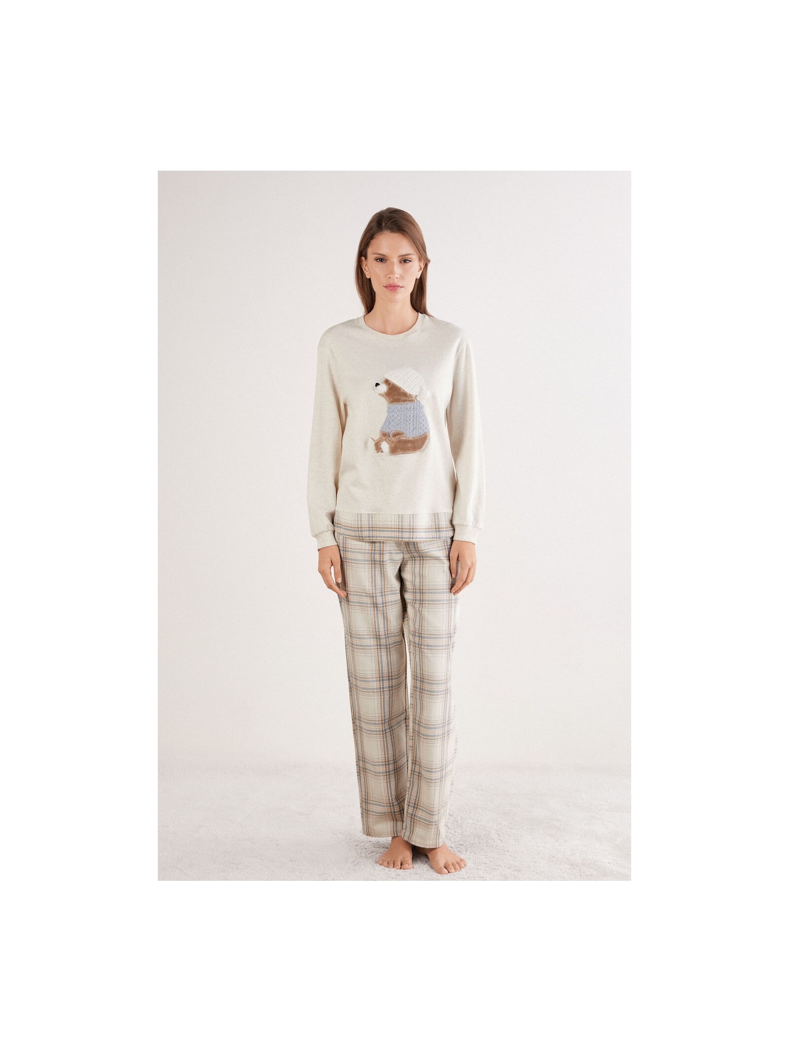 Pijama Comprido Winter Bear Em Algodão Branco Intimissimi