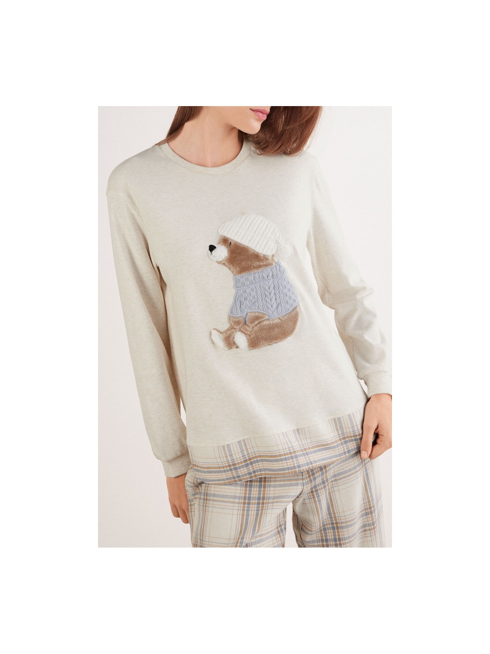 Pijama Comprido Winter Bear Em Algodão Branco Intimissimi