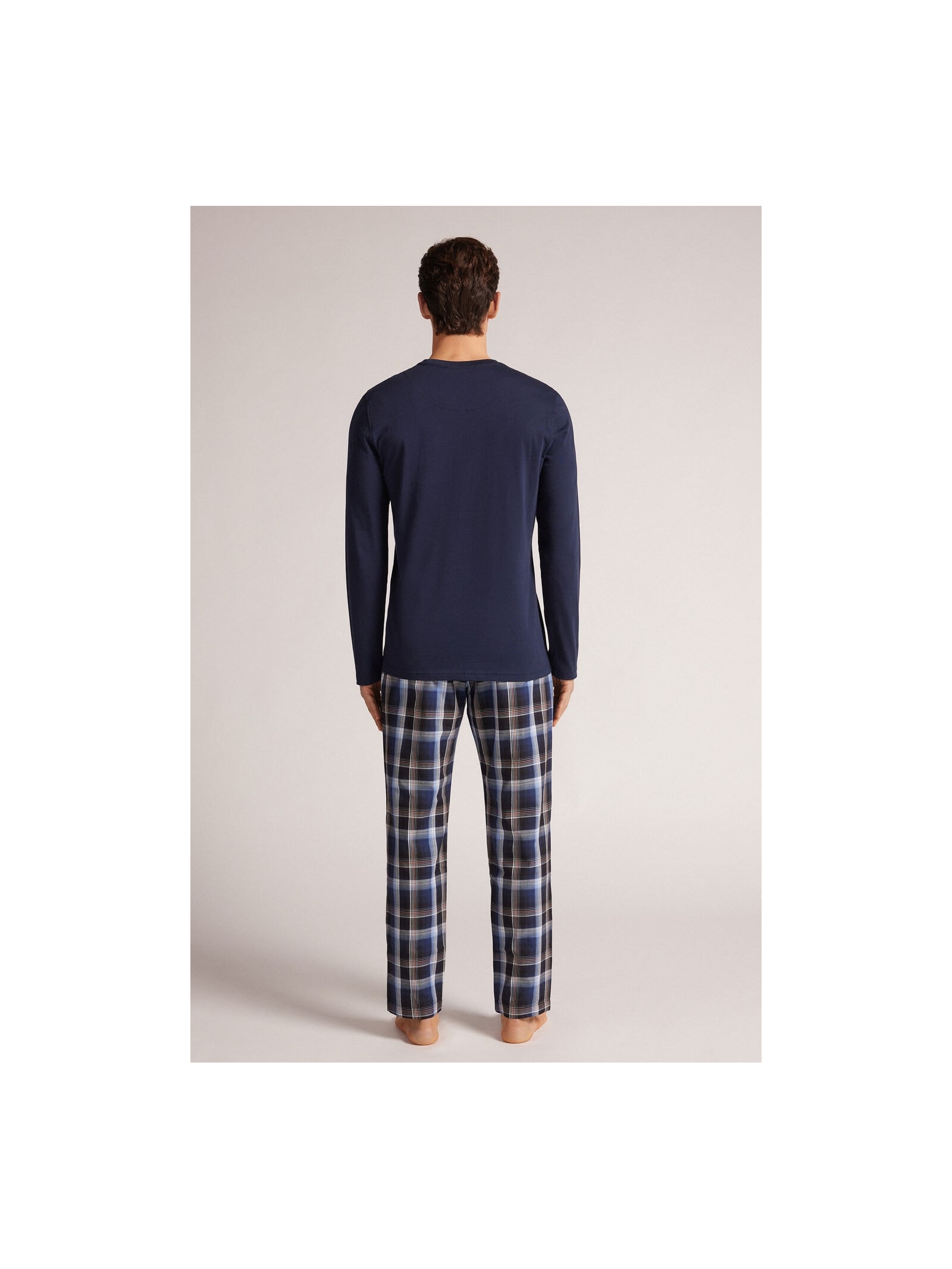 Pijama Comprido Xadrez Em Algodão Azul Intimissimi