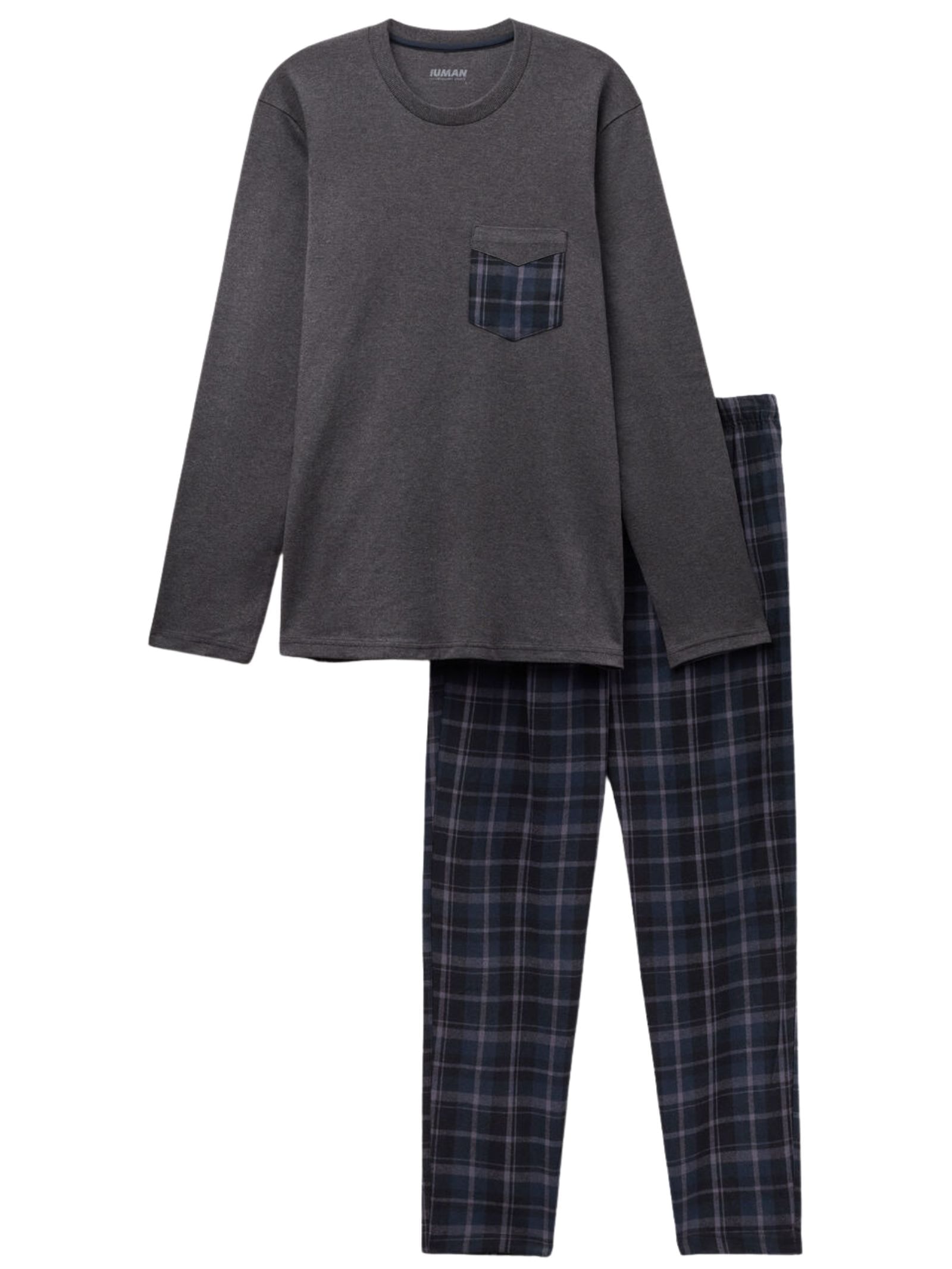 Pijama Comprido Xadrez Em Algodão Azul Intimissimi