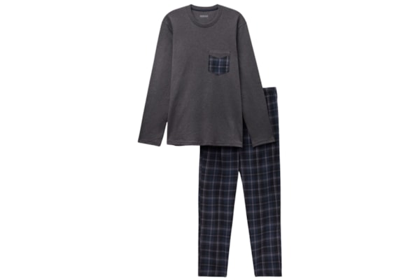 Pijama Comprido Xadrez Em Algodão - Azul