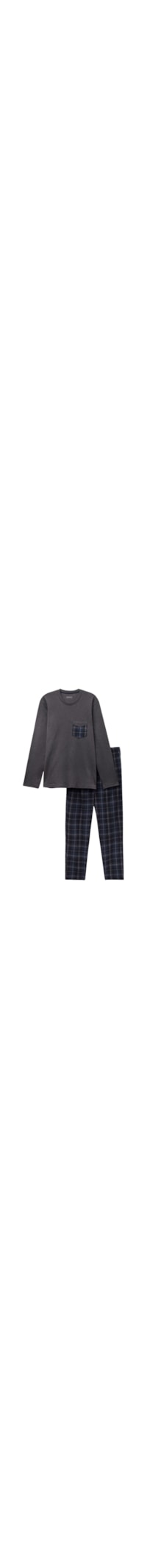Pijama Comprido Xadrez Em Algodão - Azul