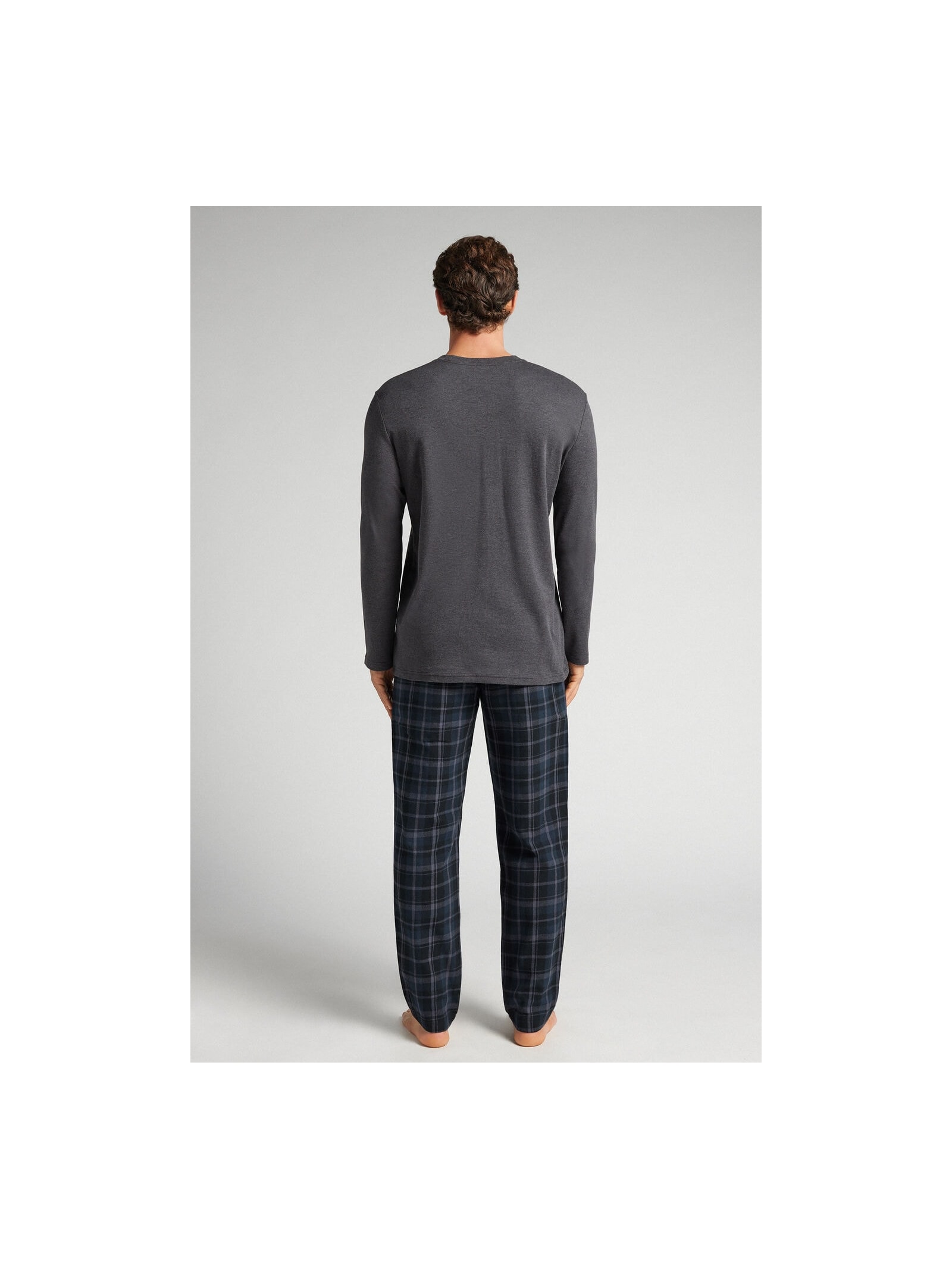 Pijama Comprido Xadrez Em Algodão Azul Intimissimi