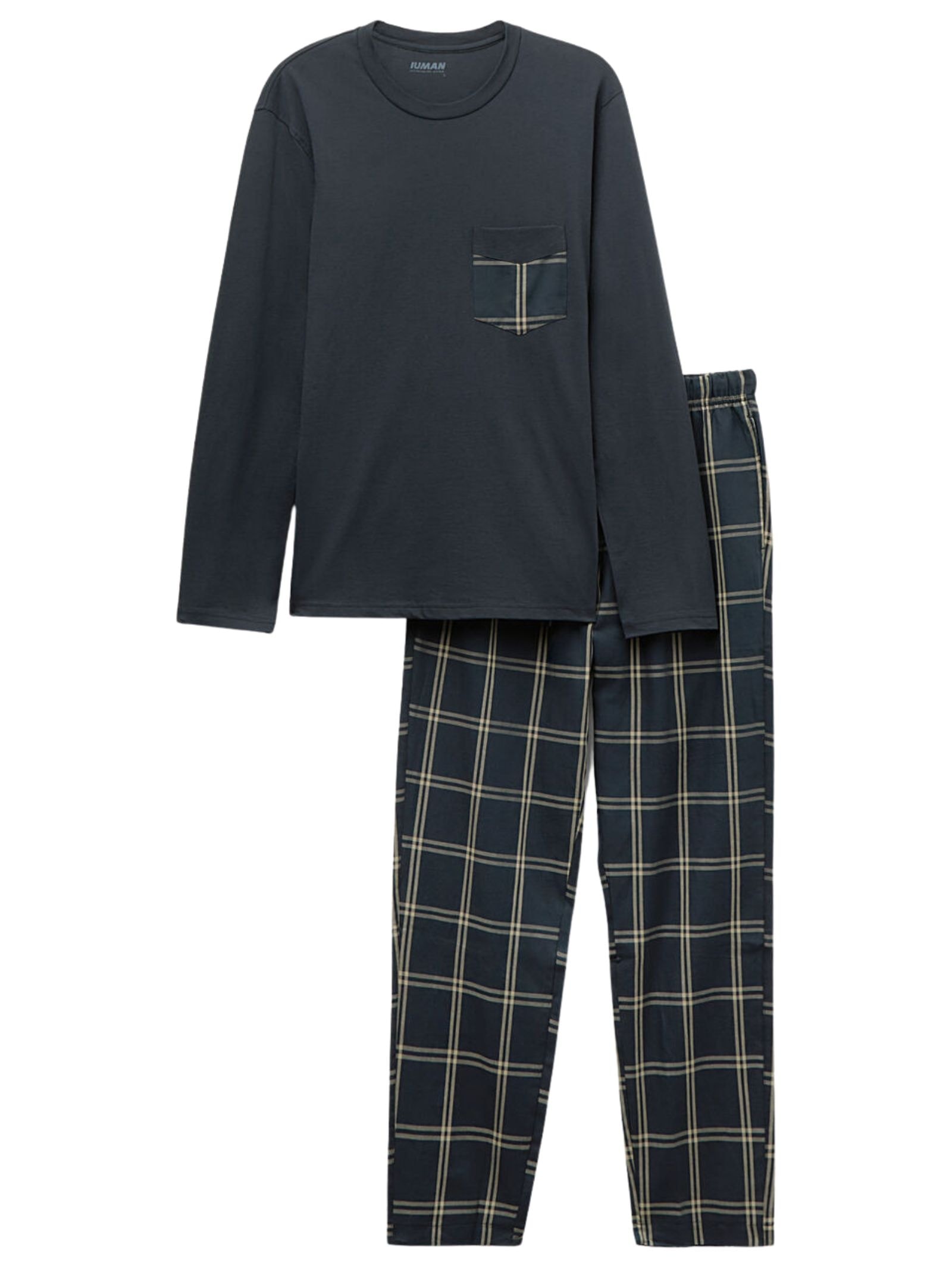 Pijama Comprido Xadrez Em Algodão Azul Intimissimi