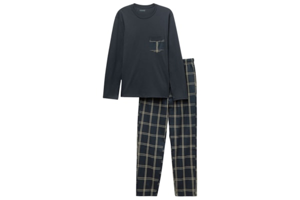 Pijama Comprido Xadrez Em Algodão - Azul