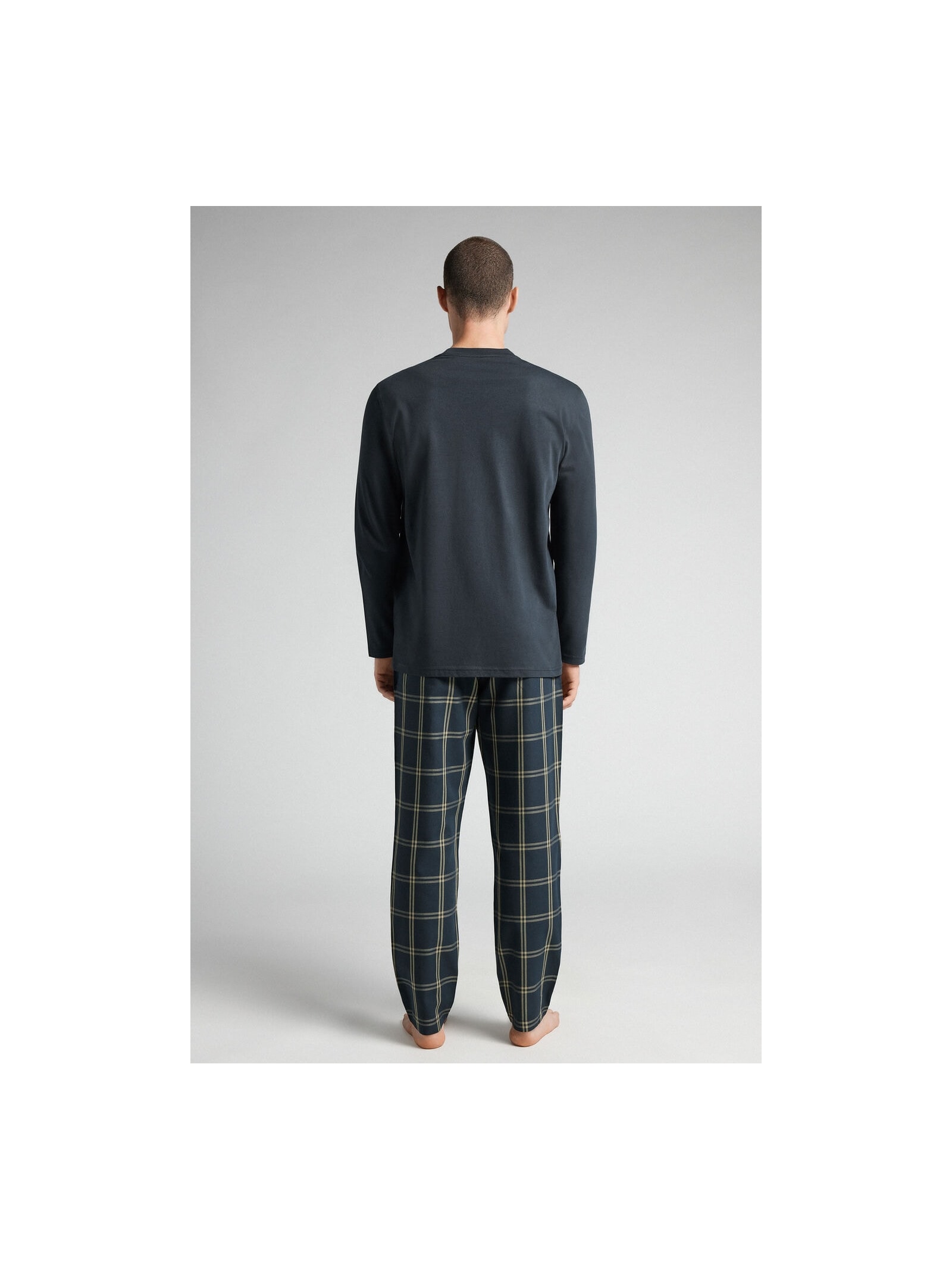 Pijama Comprido Xadrez Em Algodão Azul Intimissimi