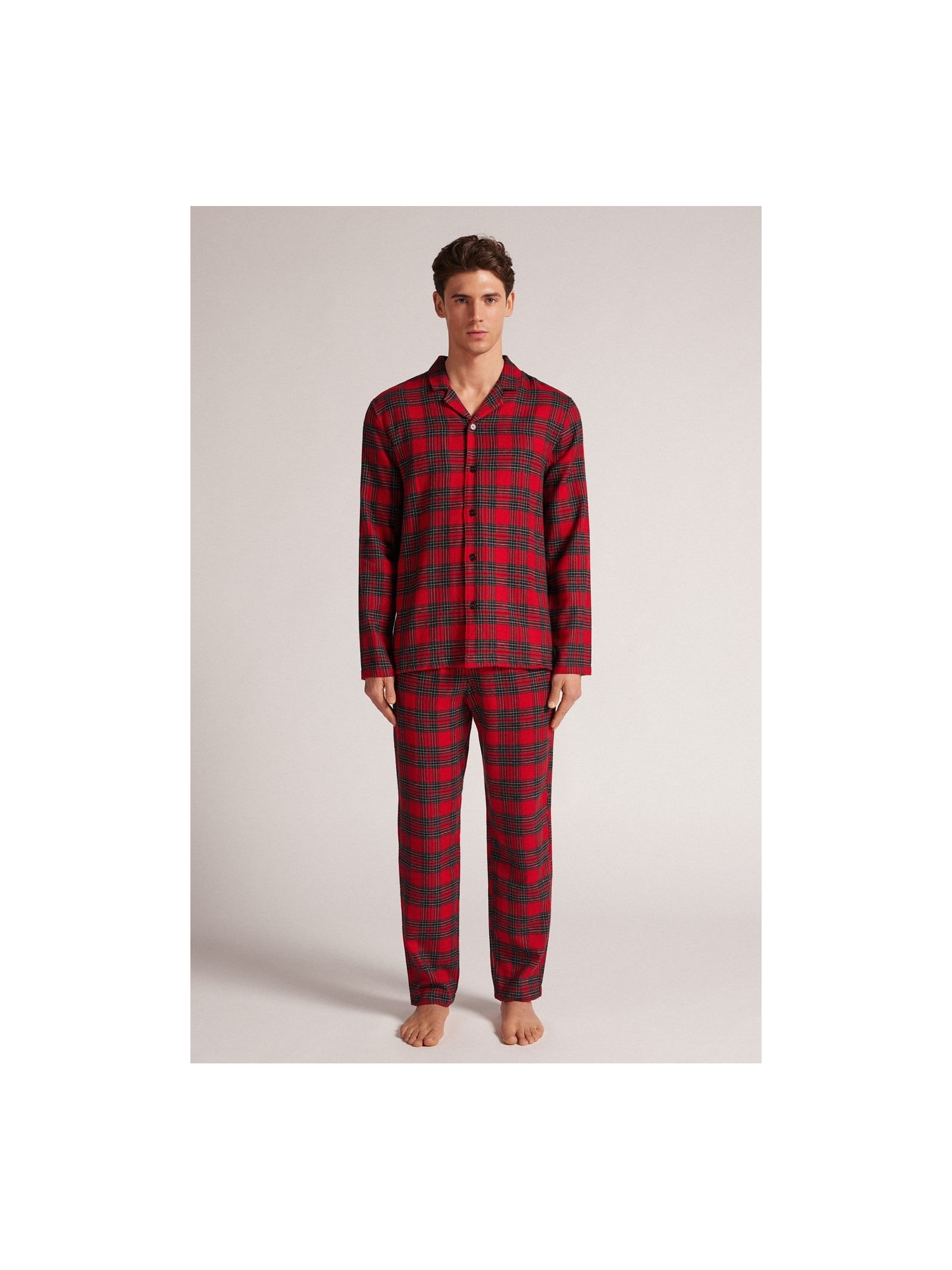 Pijama Comprido Xadrez Em Algodão Vermelho Intimissimi