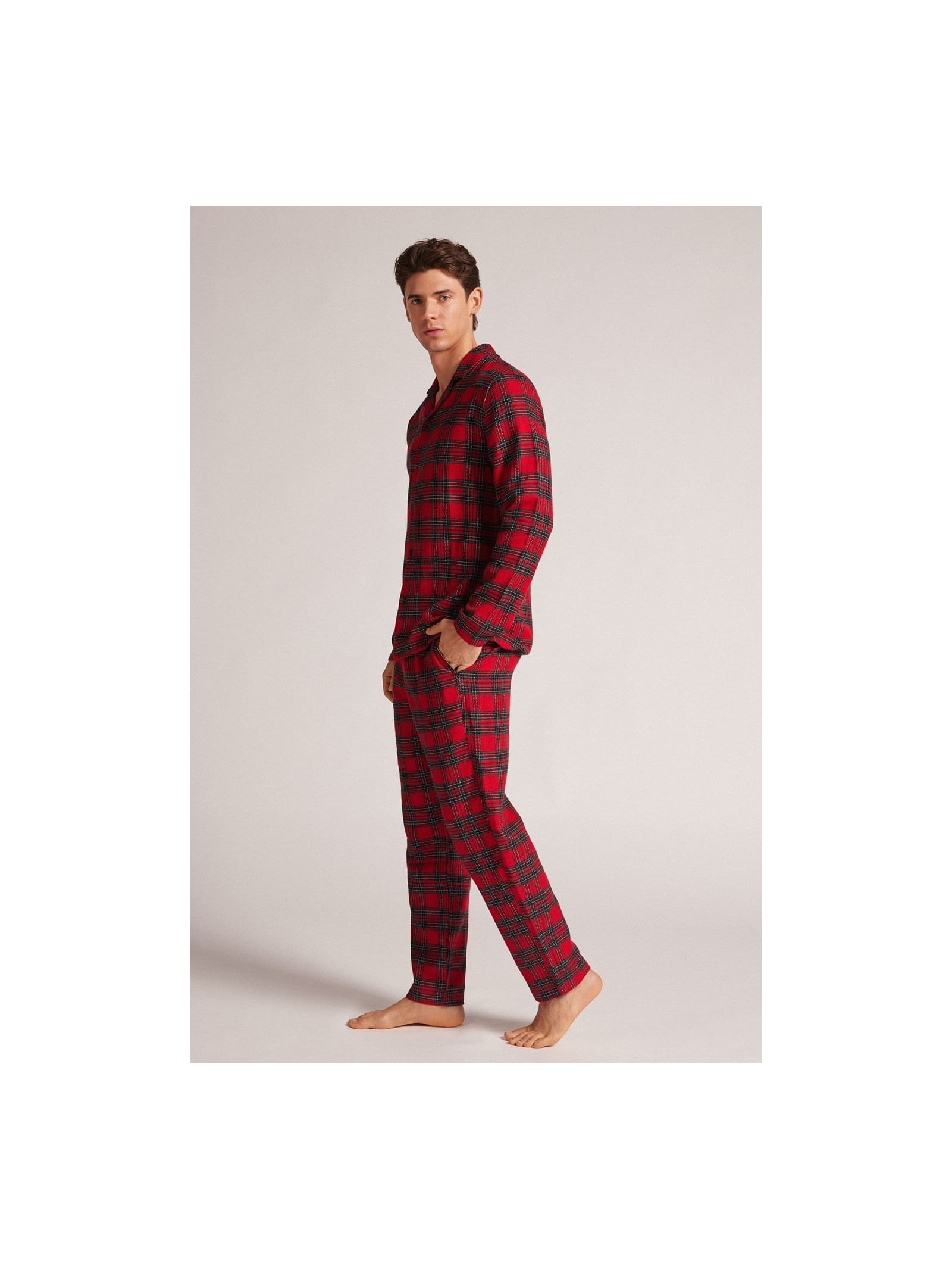 Pijama Comprido Xadrez Em Algodão Vermelho Intimissimi