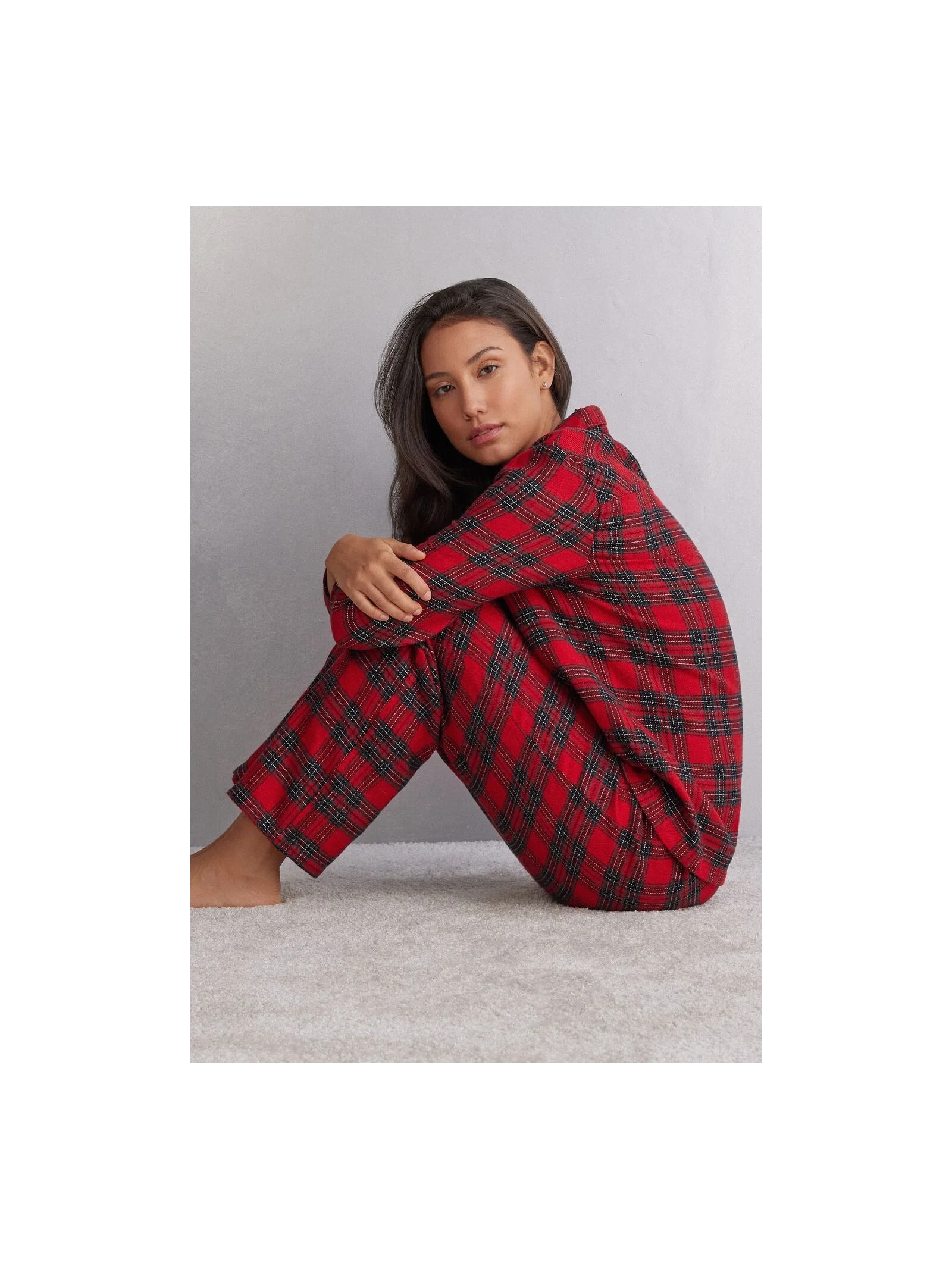 Pijama Comprido Xadrez Em Algodão Vermelho Intimissimi