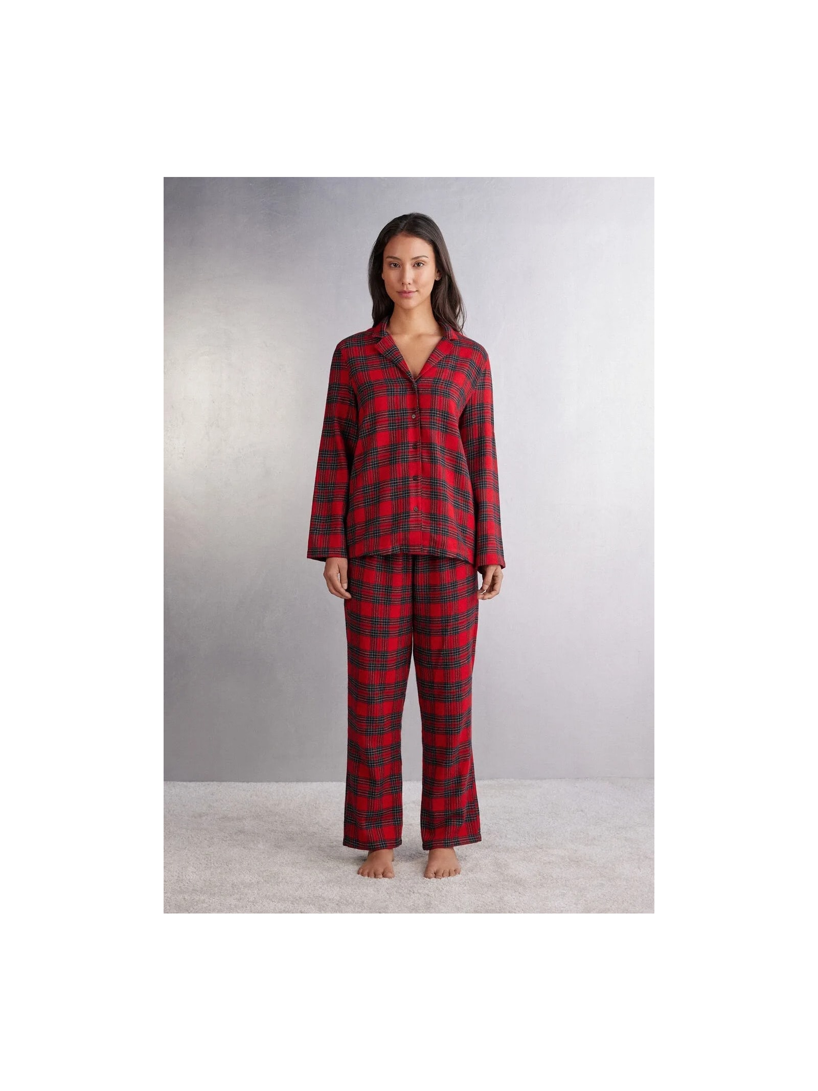 Pijama Comprido Xadrez Em Algodão Vermelho Intimissimi