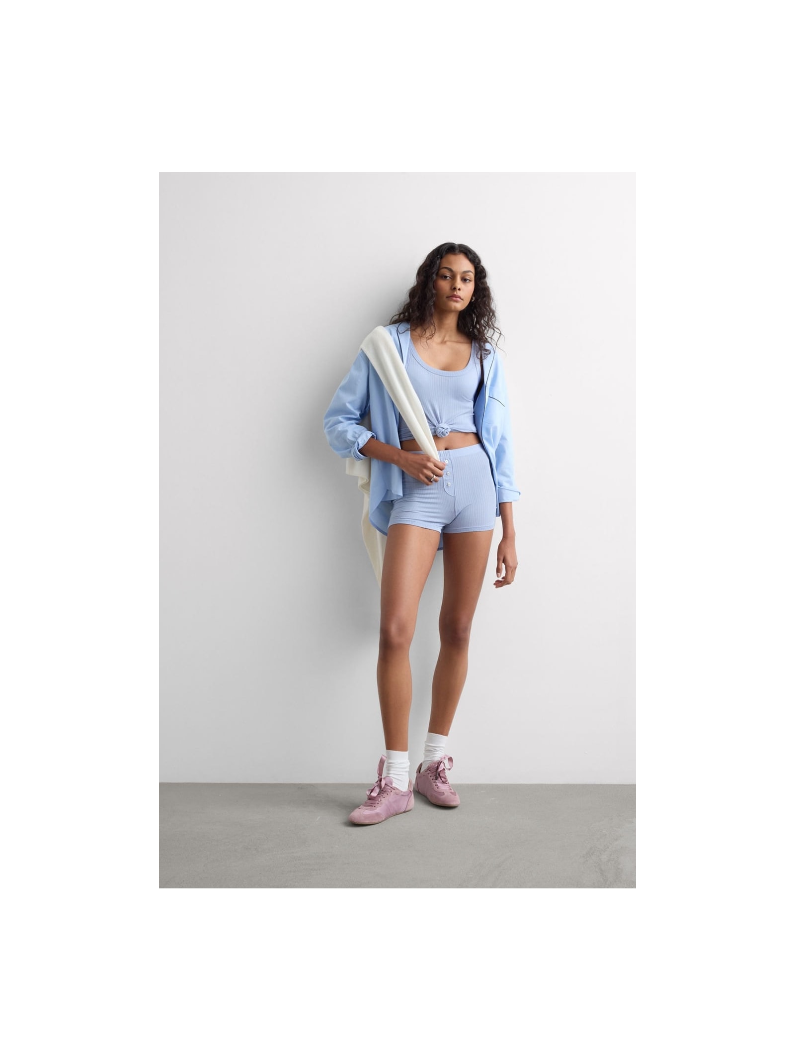 Pijama Curto Canelado Em Modal Soft Lounge Azul Intimissimi