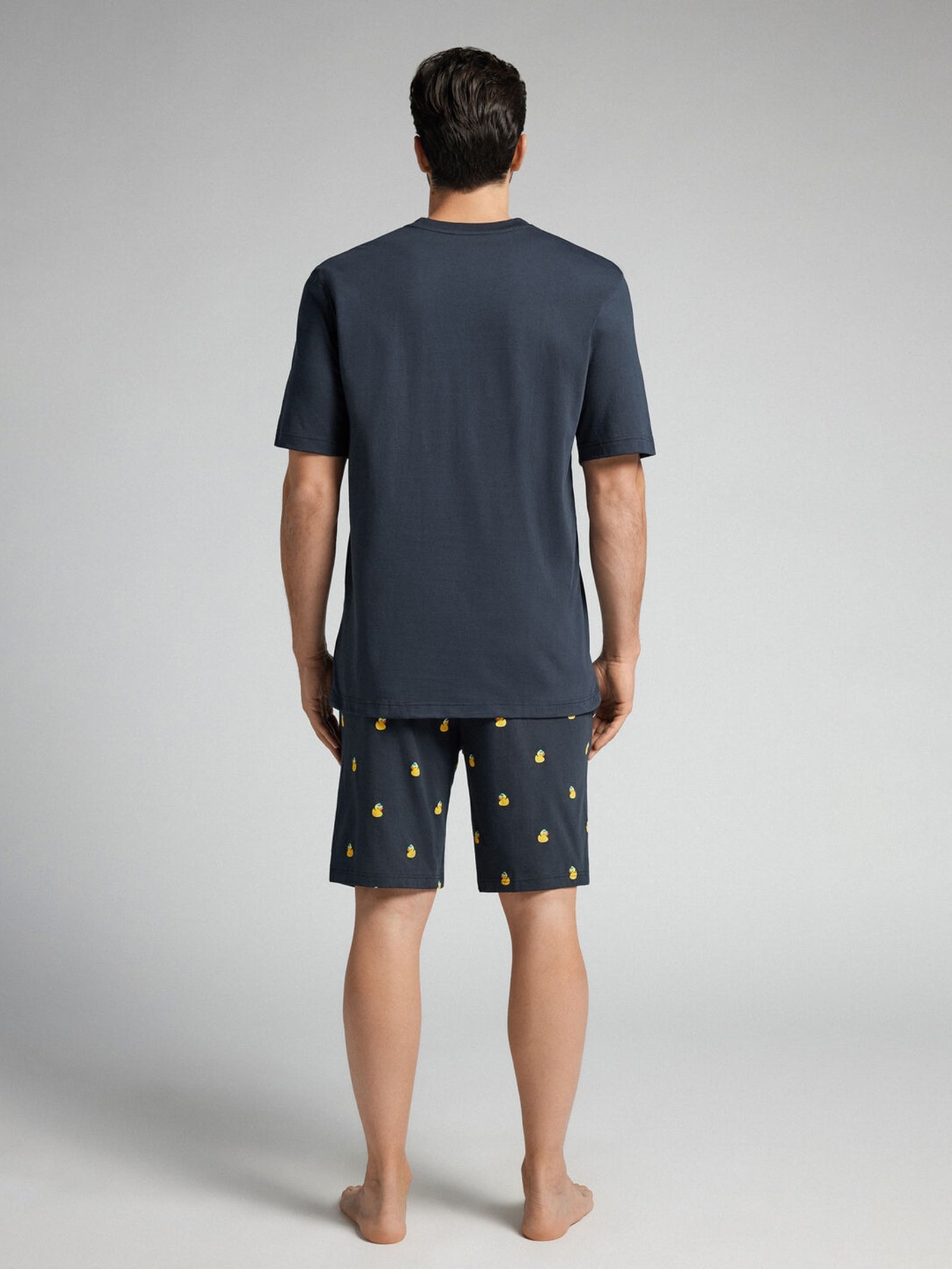 Pijama Curto Com Estampa De Patos Em Algodão Azul Intimissimi